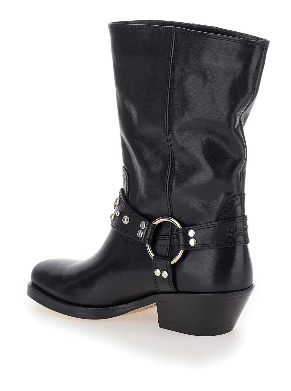 Shop Isabel Marant Anyta Black Ankle Boots With Studs In Leather Woman