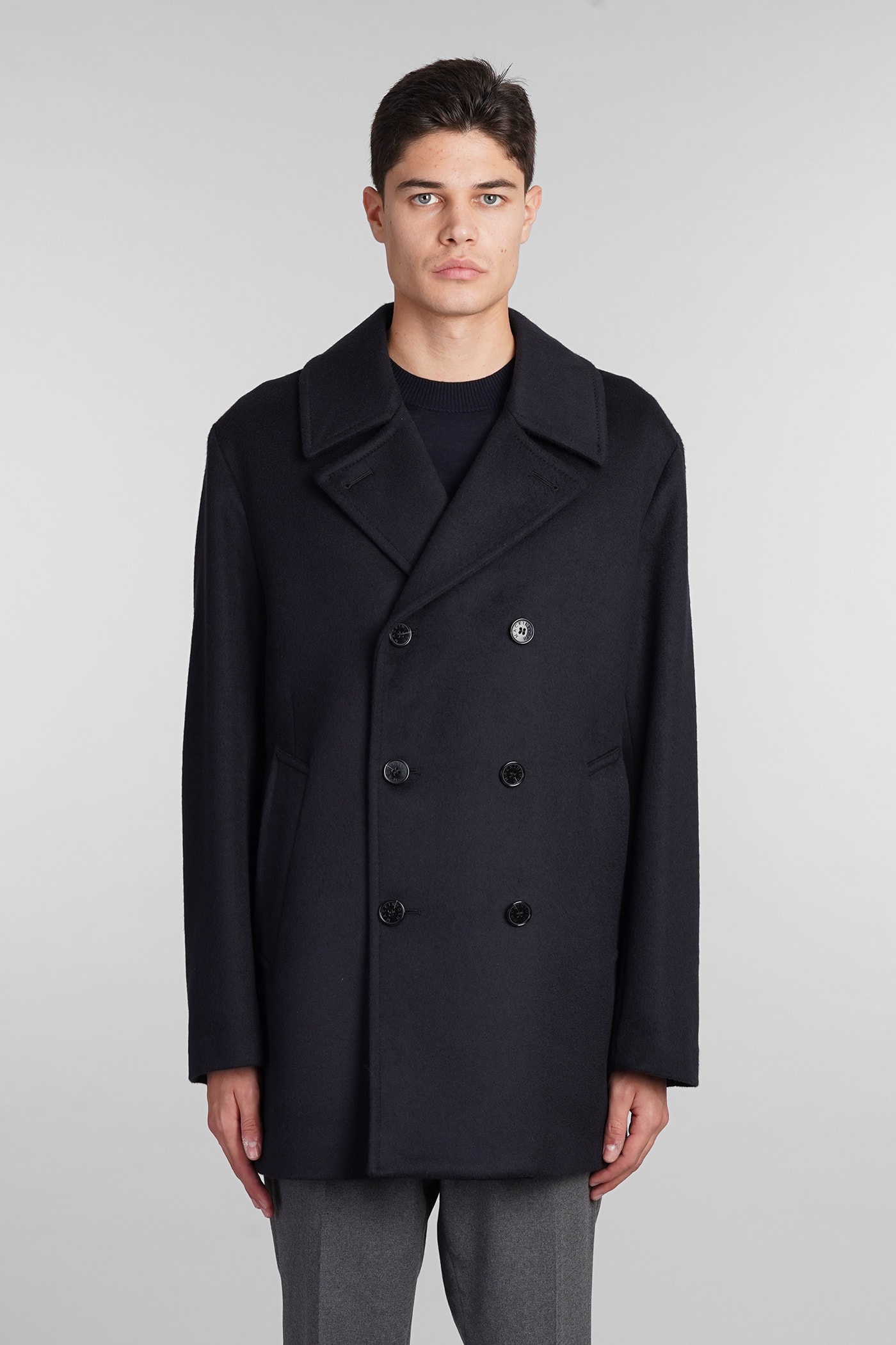 MACKINTOSH DALTON COAT IN BLUE WOOL 