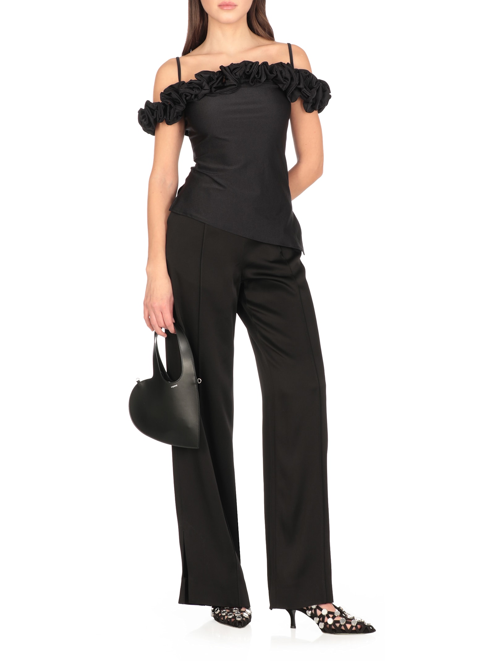 Coperni Stretch Jersey Top With Ruffles In Black