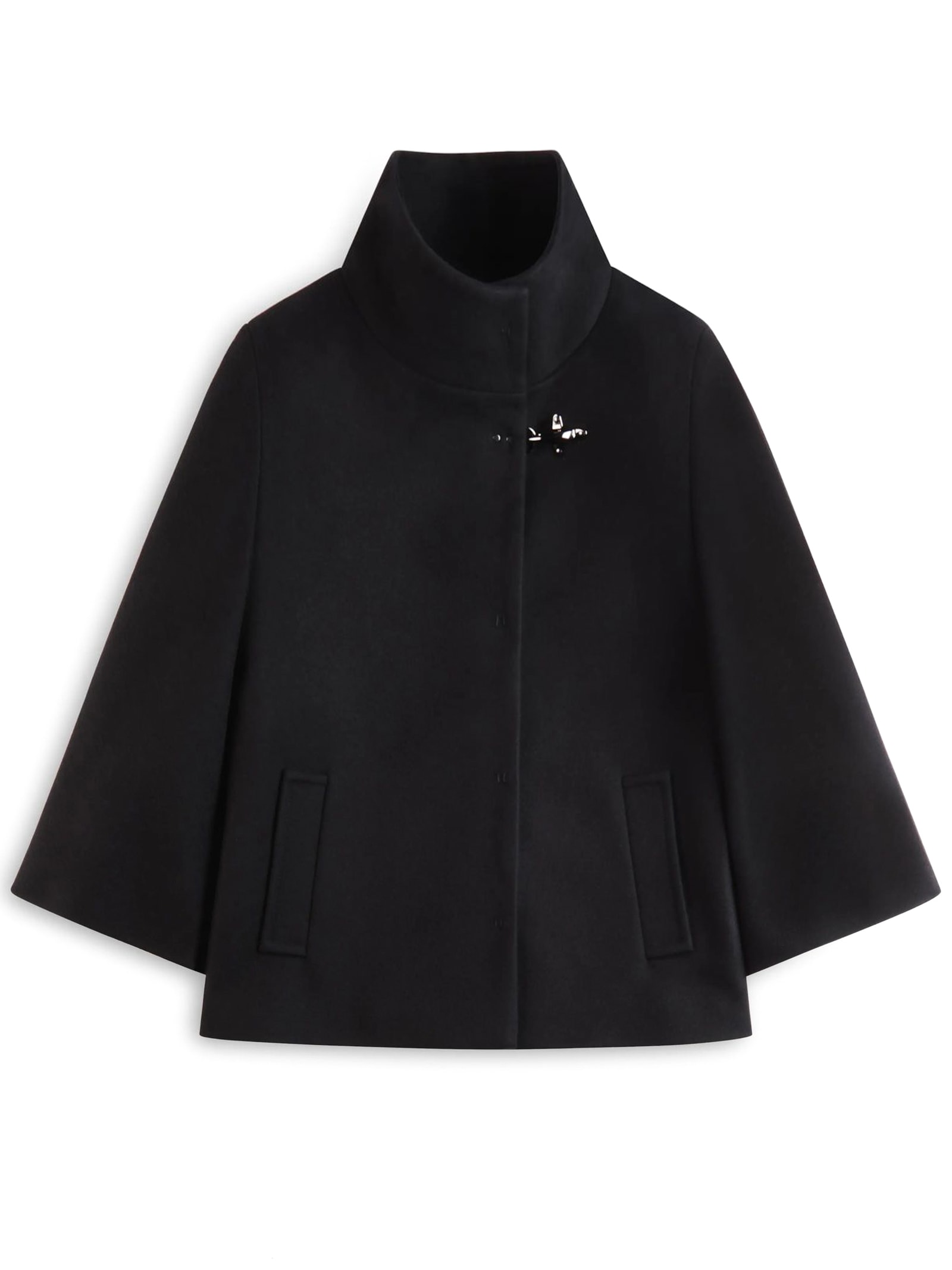 Shop Fay Black Wool Blend Fabric Cape