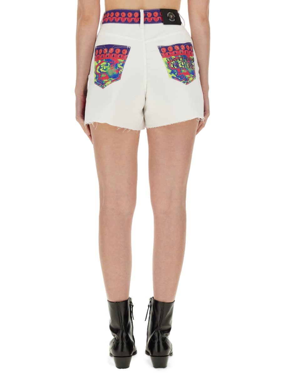 Shop Versace Jeans Couture Logo Print Shorts In Acid Yellow
