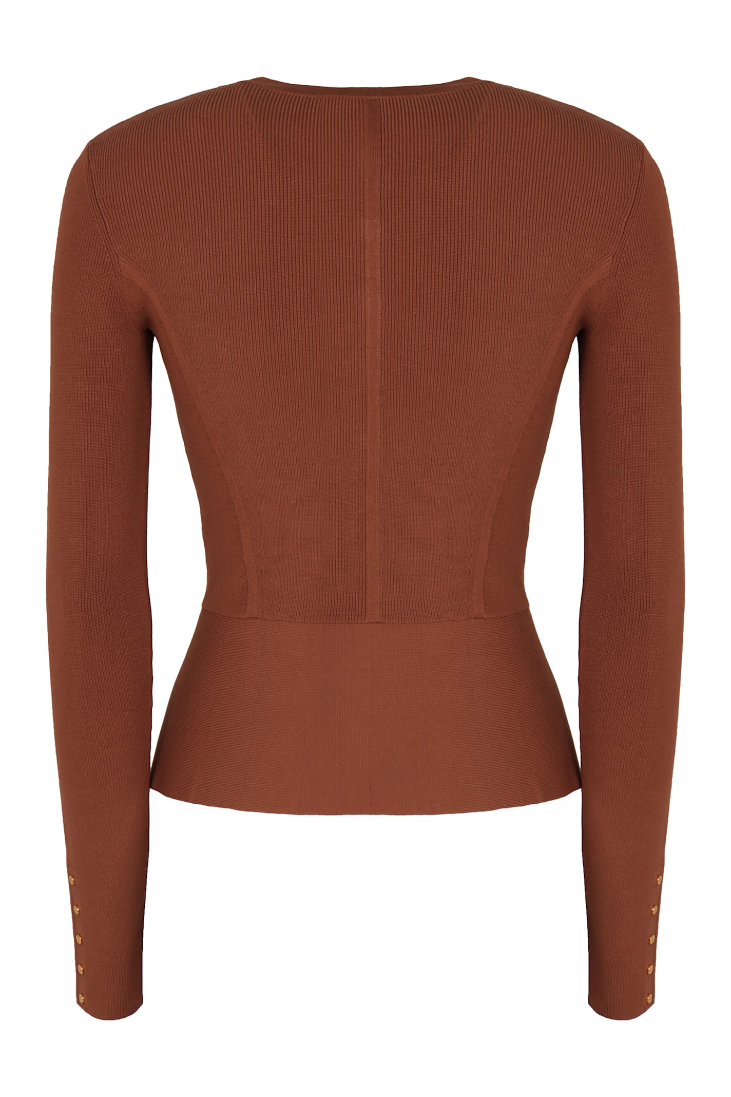 Elisabetta Franchi Ribbed Jewel-button Cardigan In Brown