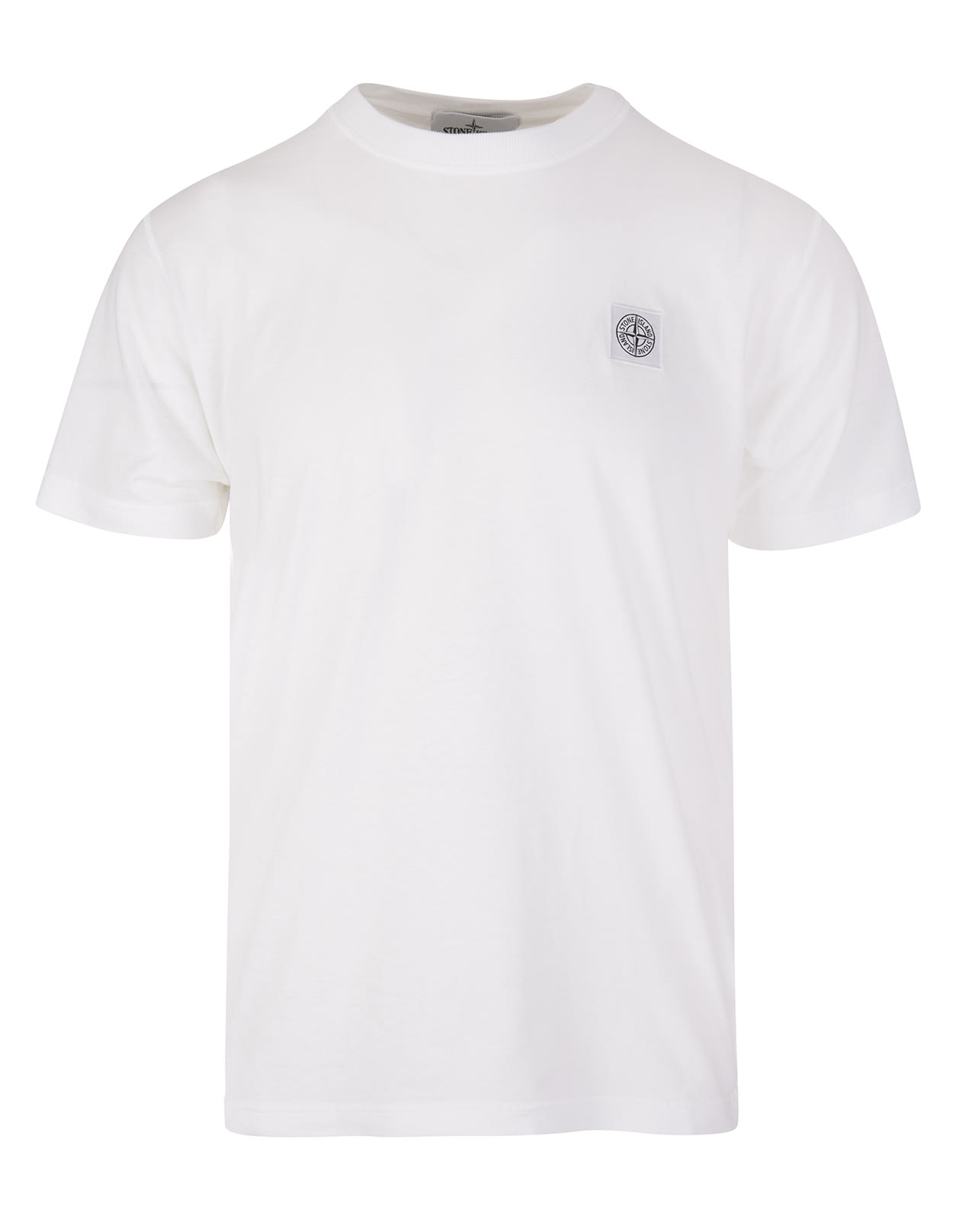 Man Regular Fit White T-shirt With Compass Rose Stone Island Patch