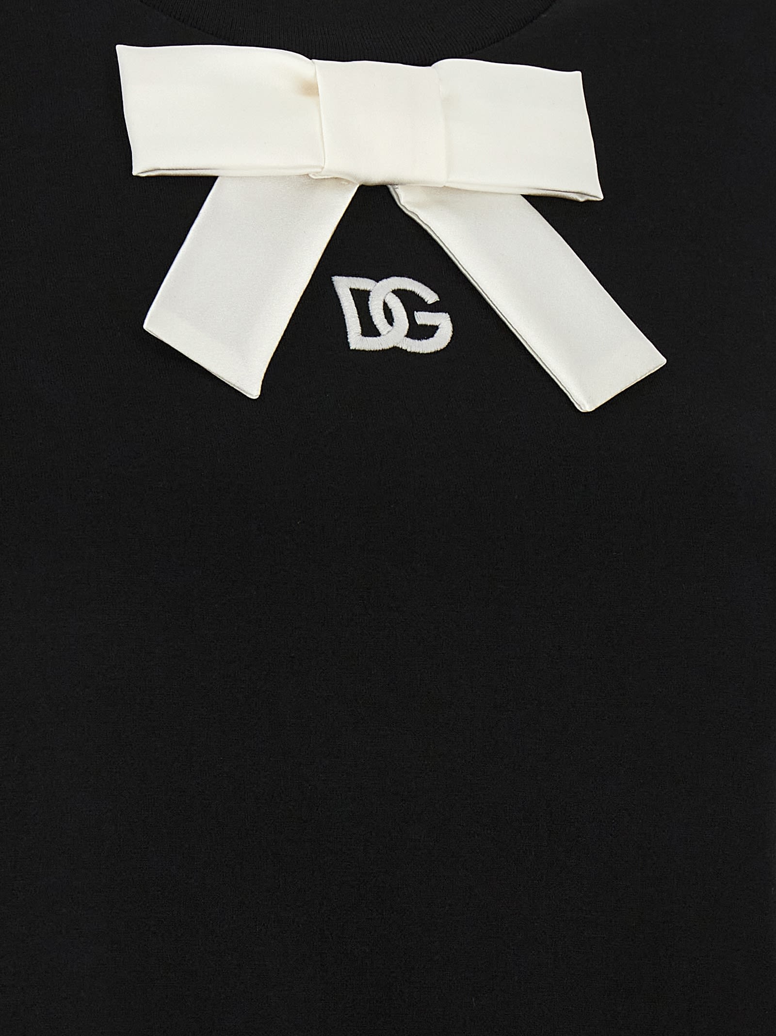 Dolce & Gabbana Bow Detail Crew Neck Short Sleeve T-shirt In Black