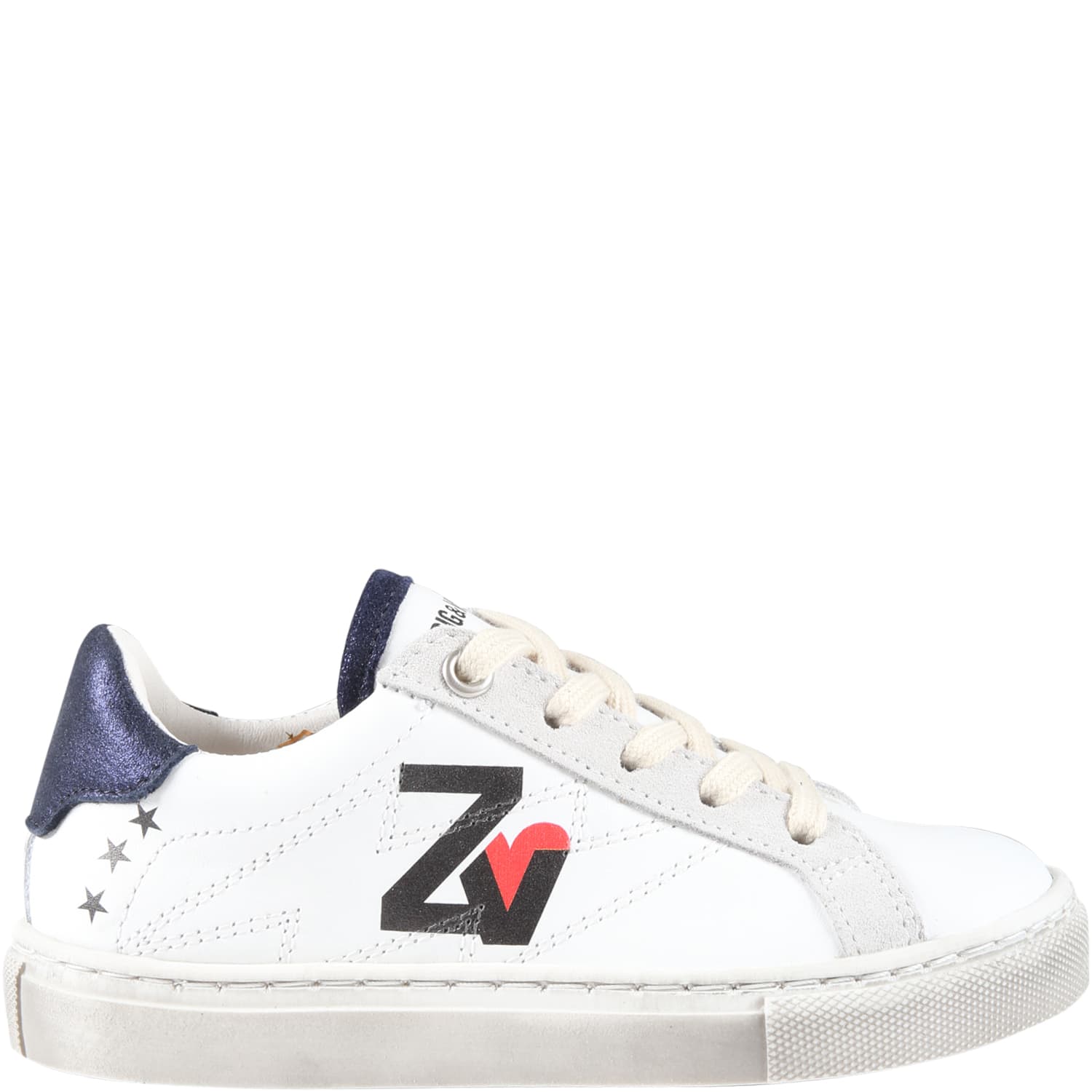 Zadig &amp; Voltaire Kids' White Sneakers For Boy With Logo In Blue