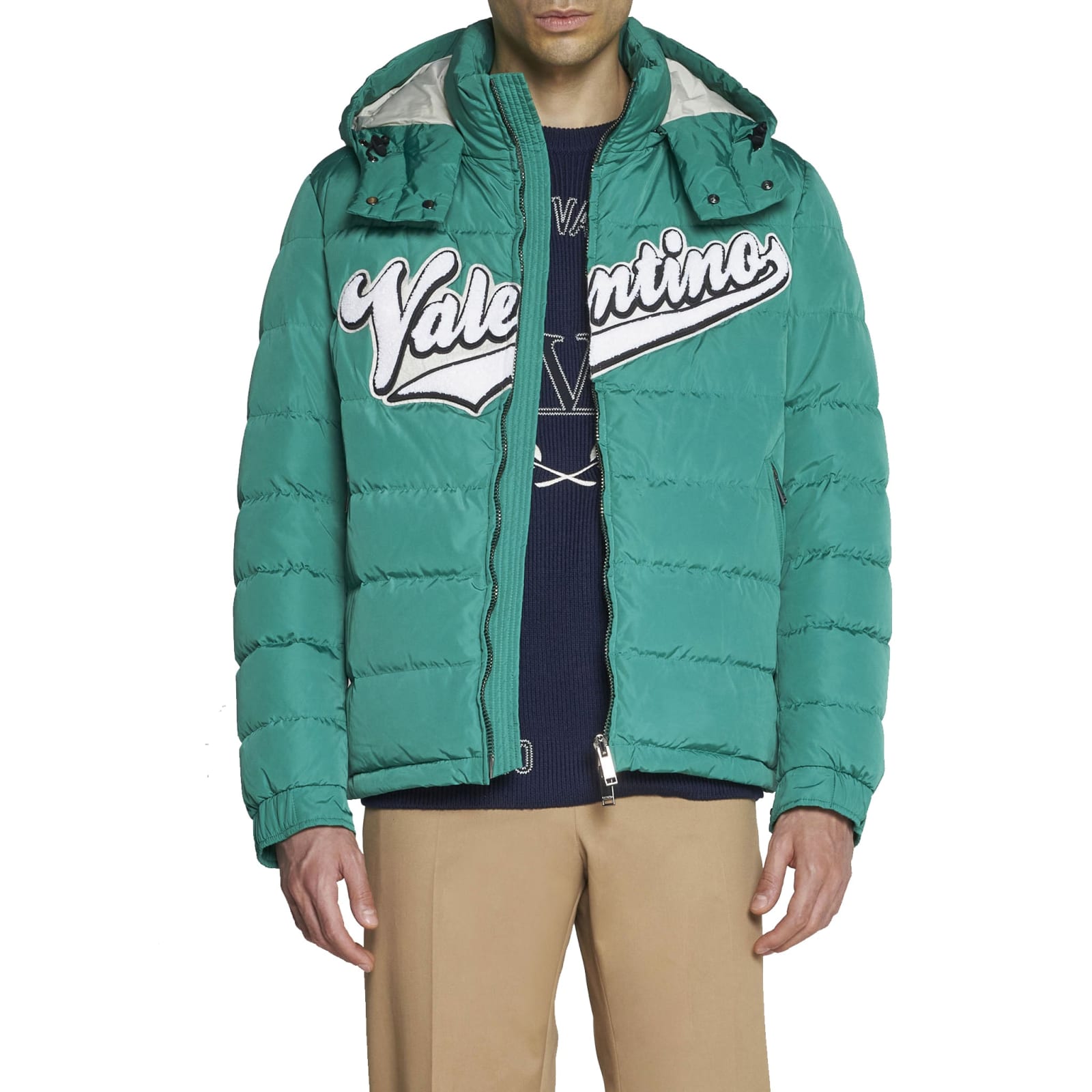 Shop Valentino Padded Logo Jacket In Green