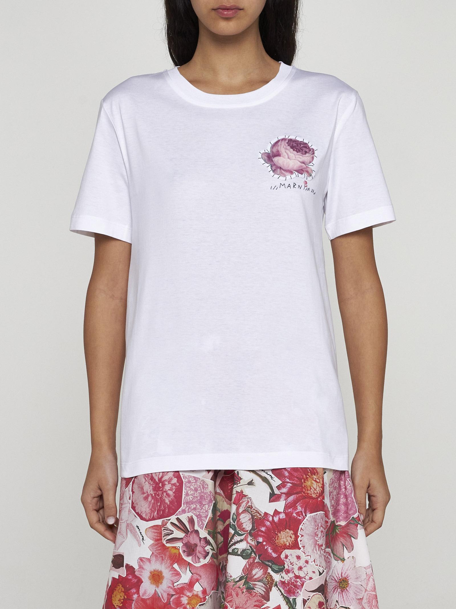Shop Marni Print Cotton T-shirt In White