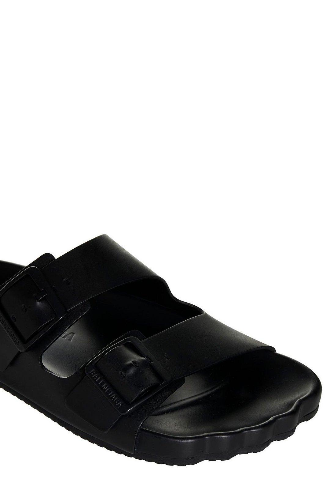 Shop Balenciaga Double Buckled Slippers In Black