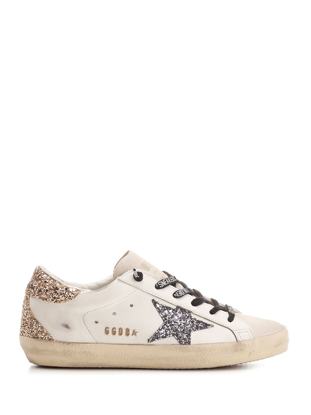 Golden Goose Super-star Distressed Suede-trimmed Glittered Leather Sneakers In White