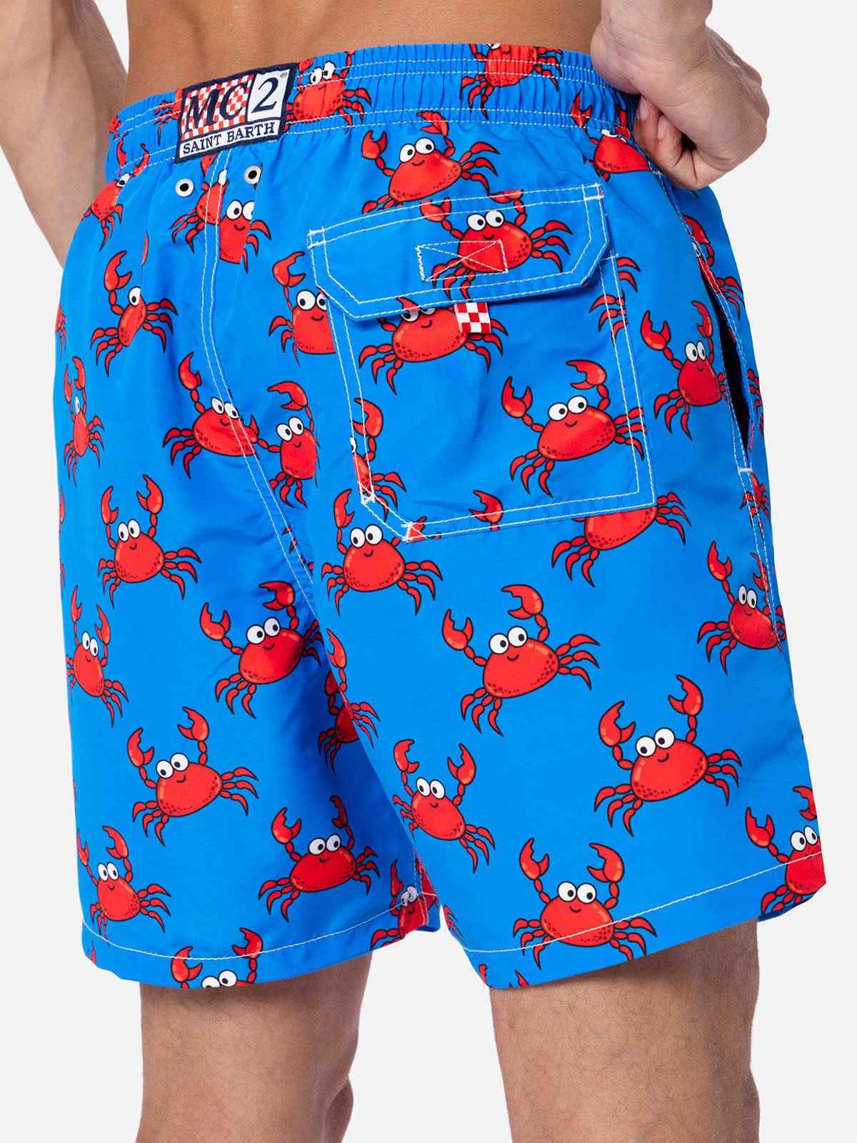Shop Mc2 Saint Barth Man Mid-length Gustavia Swim-shorts With Crab Print In Sky