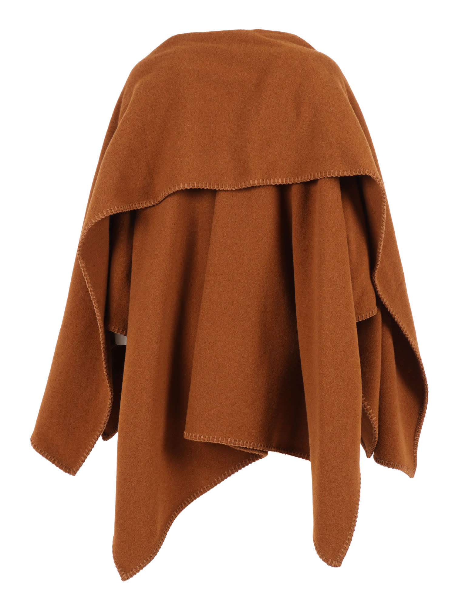 Fabiana Filippi Wool Cape With Patch Pockets And Piercing Detail In Brown