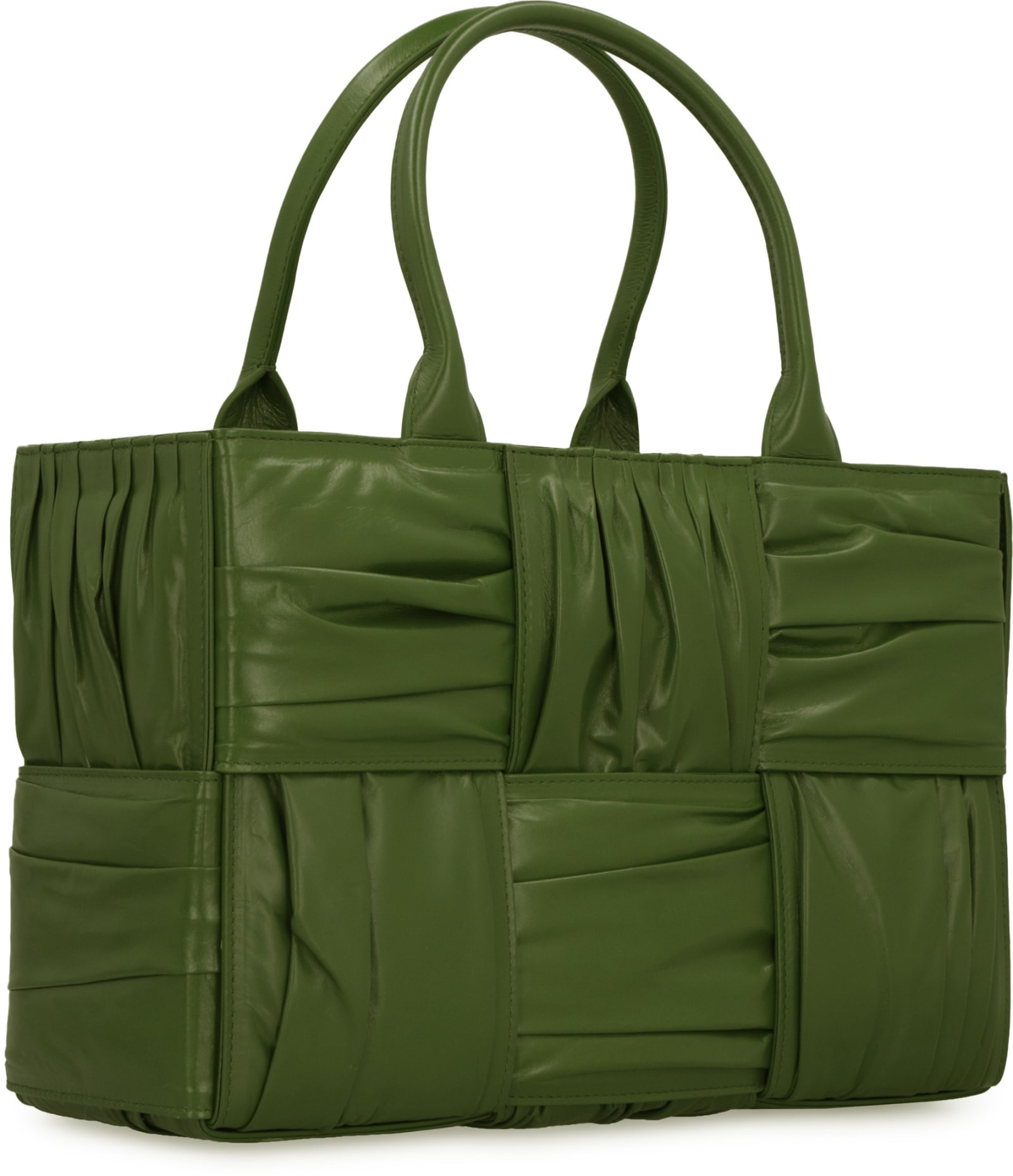 Bottega Veneta Small Arco Intreccio Plisse Tote Bag In Green