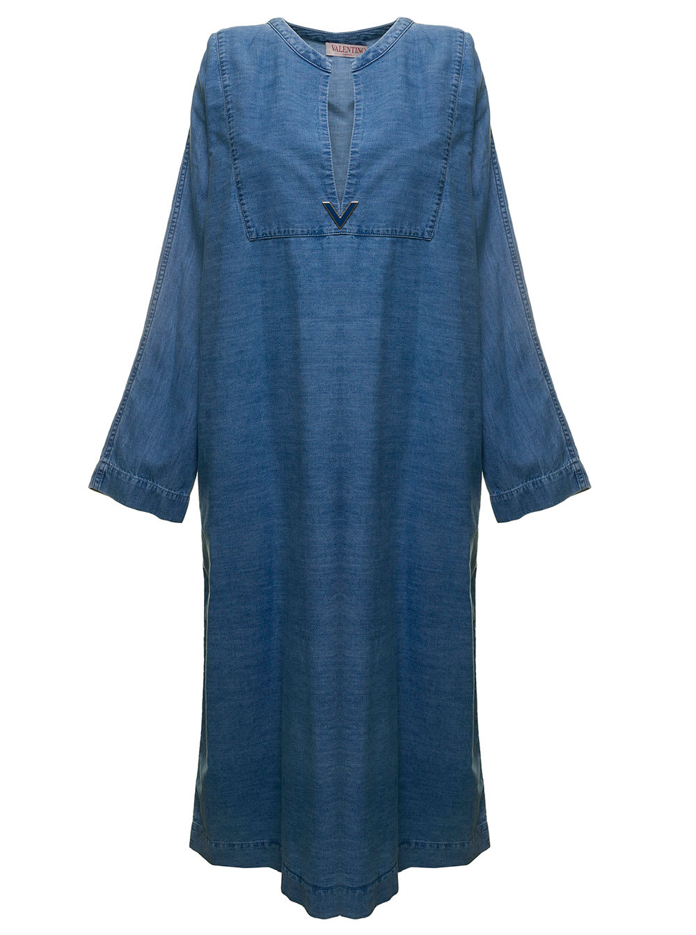 Kaftan Light Blue Denim Dress With Vlogo Valentino Woman