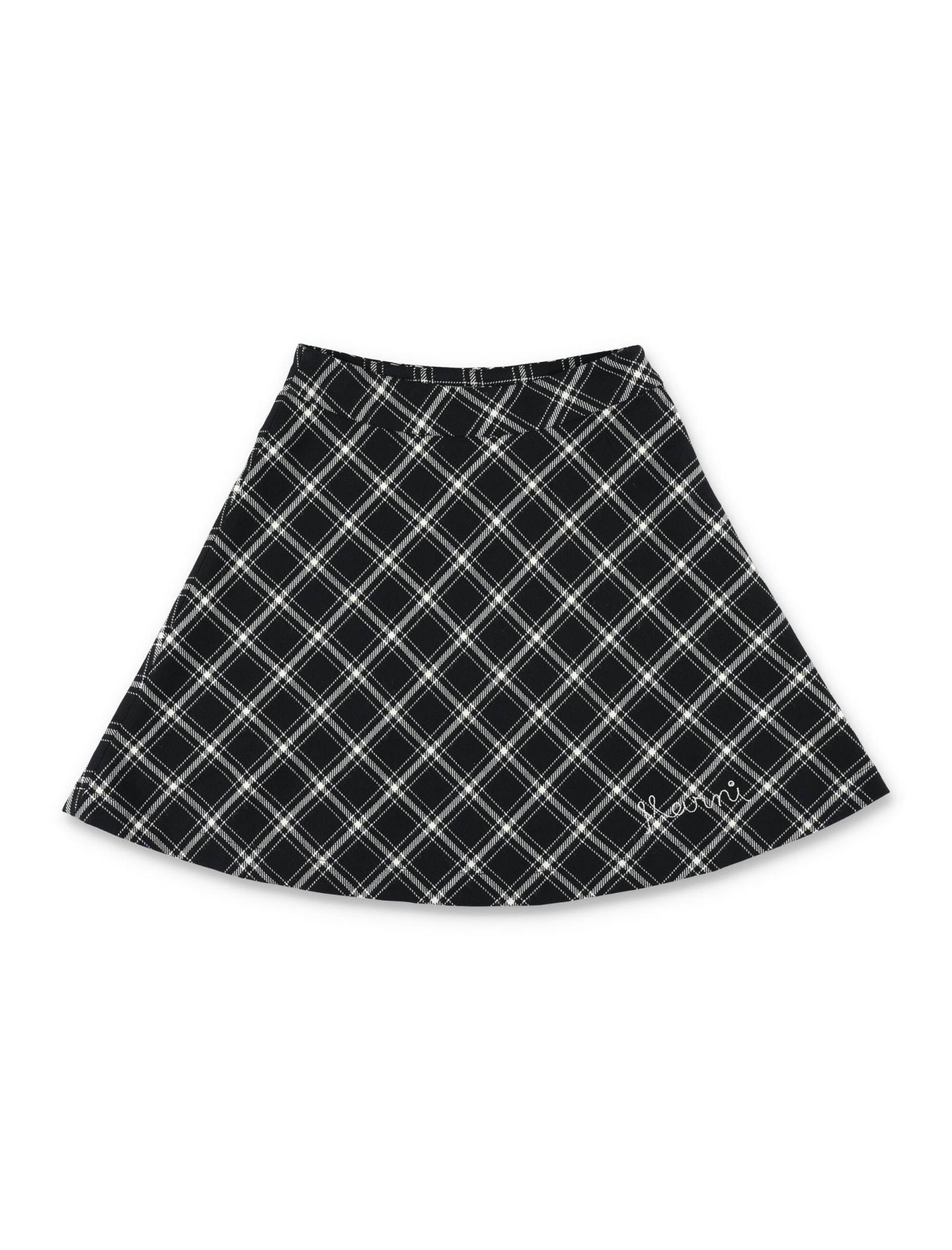 Marni Check-pattern Embroidered-logo A-line Skirt In Black