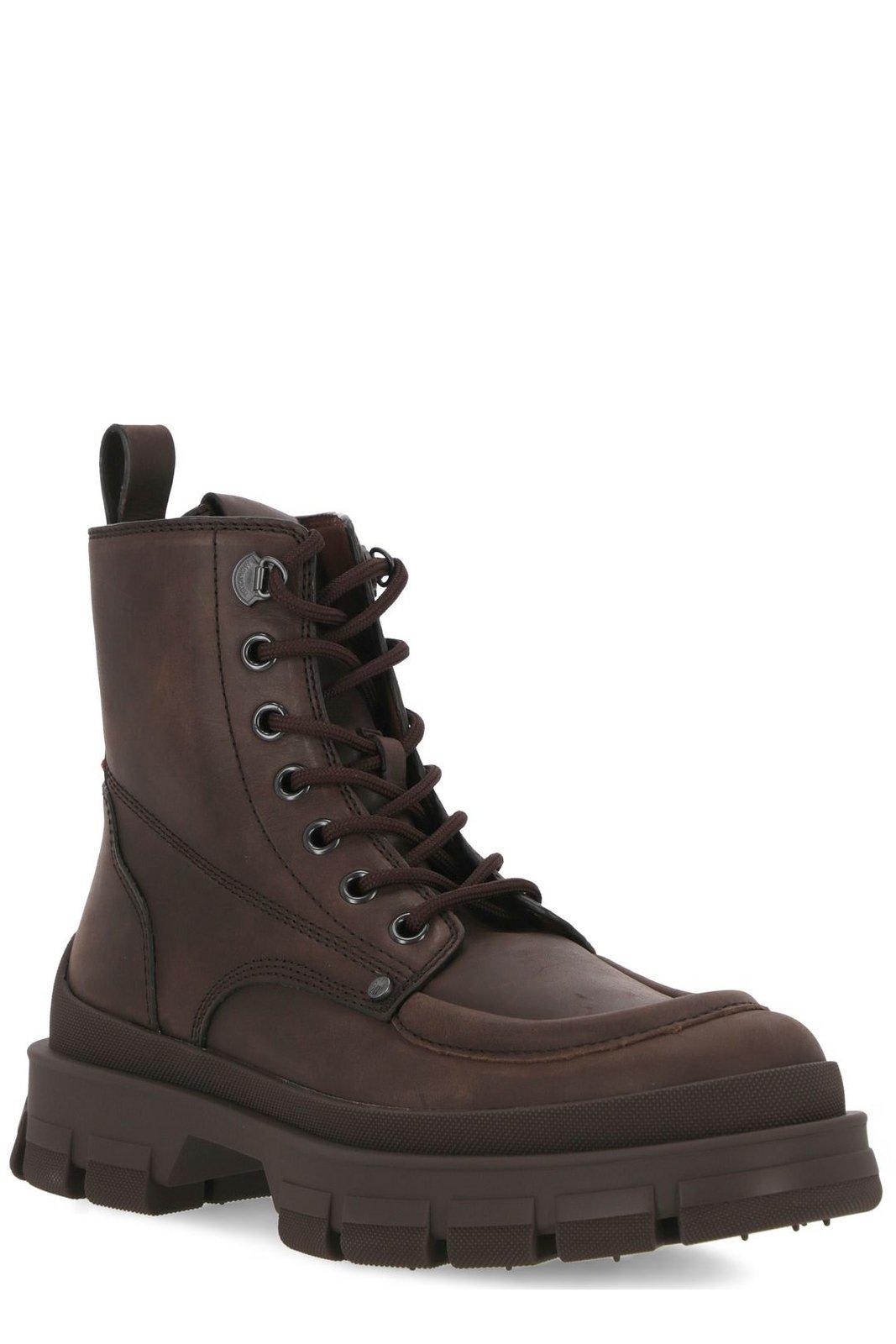 Shop Moncler Hevea City Lace-up Boots In Brown