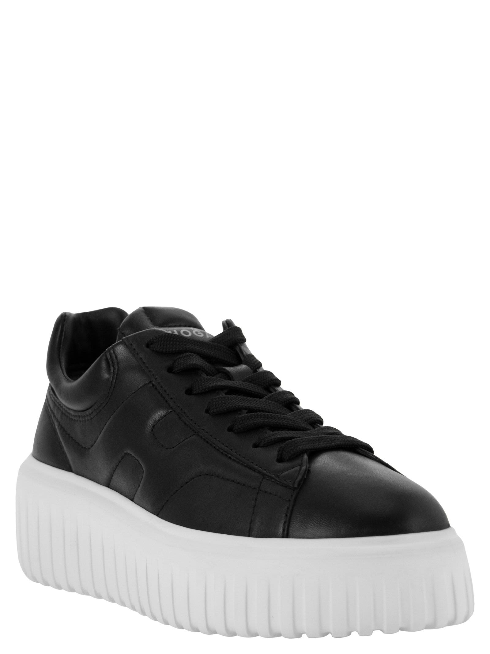 Shop Hogan H-stripes Sneakers In Nappa Leather In Black/white
