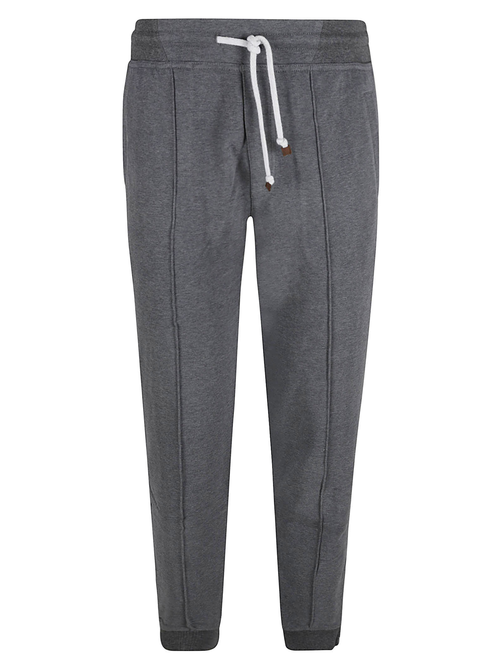 Shop Brunello Cucinelli Elastic Drawstring Waist Rib Track Pants In Lead