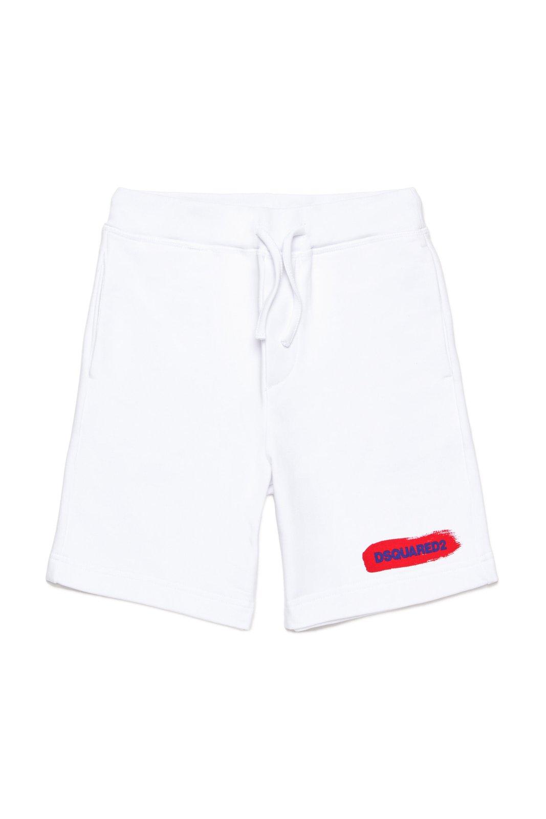 Shop Dsquared2 Logo-printed Drawstring Track Shorts In Bianco