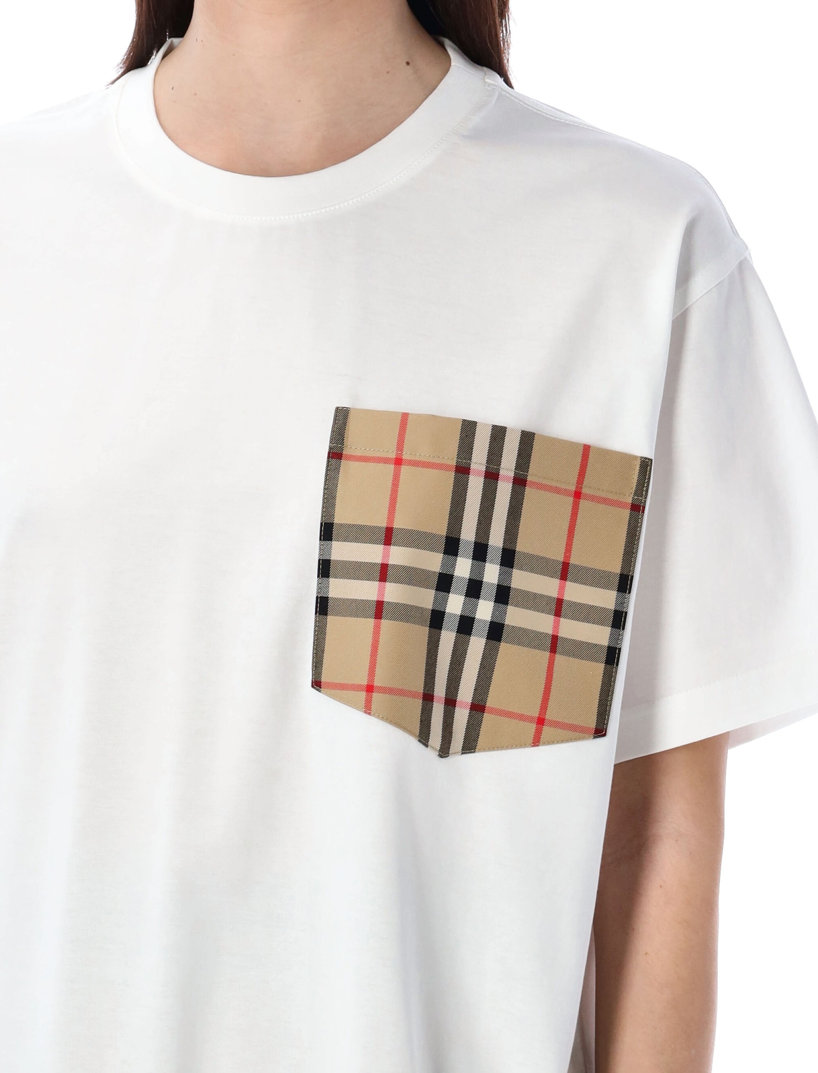 Shop Burberry Check Pocket T-shirt In White