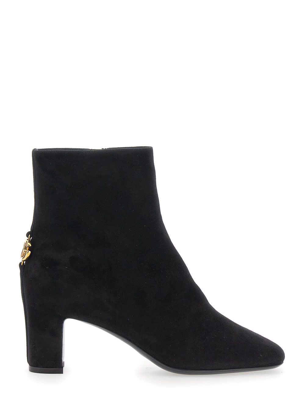 Dolce & Gabbana Black Ankle Boots With Dg Logo Plaque On The Back In Suede Woman In Black