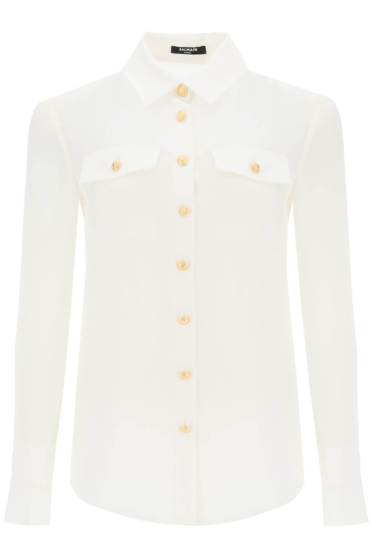 Shop Balmain Crepe De Chine Shirt With Padded Shoulders In Blanc (white)