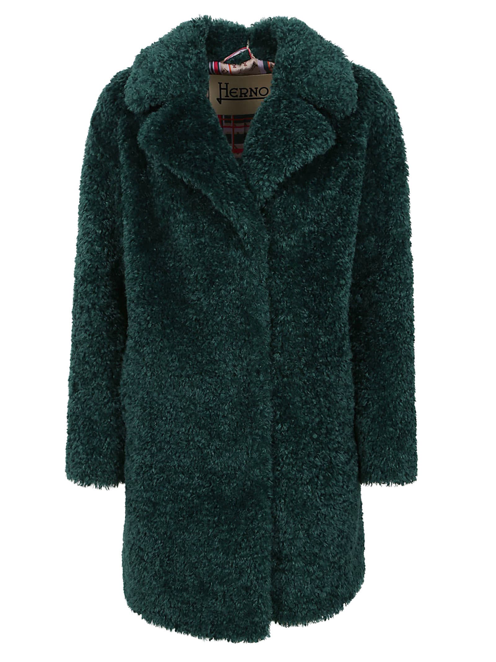 HERNO FAUX-FUR SINGLE-BREASTED LONG SLEEVED COAT