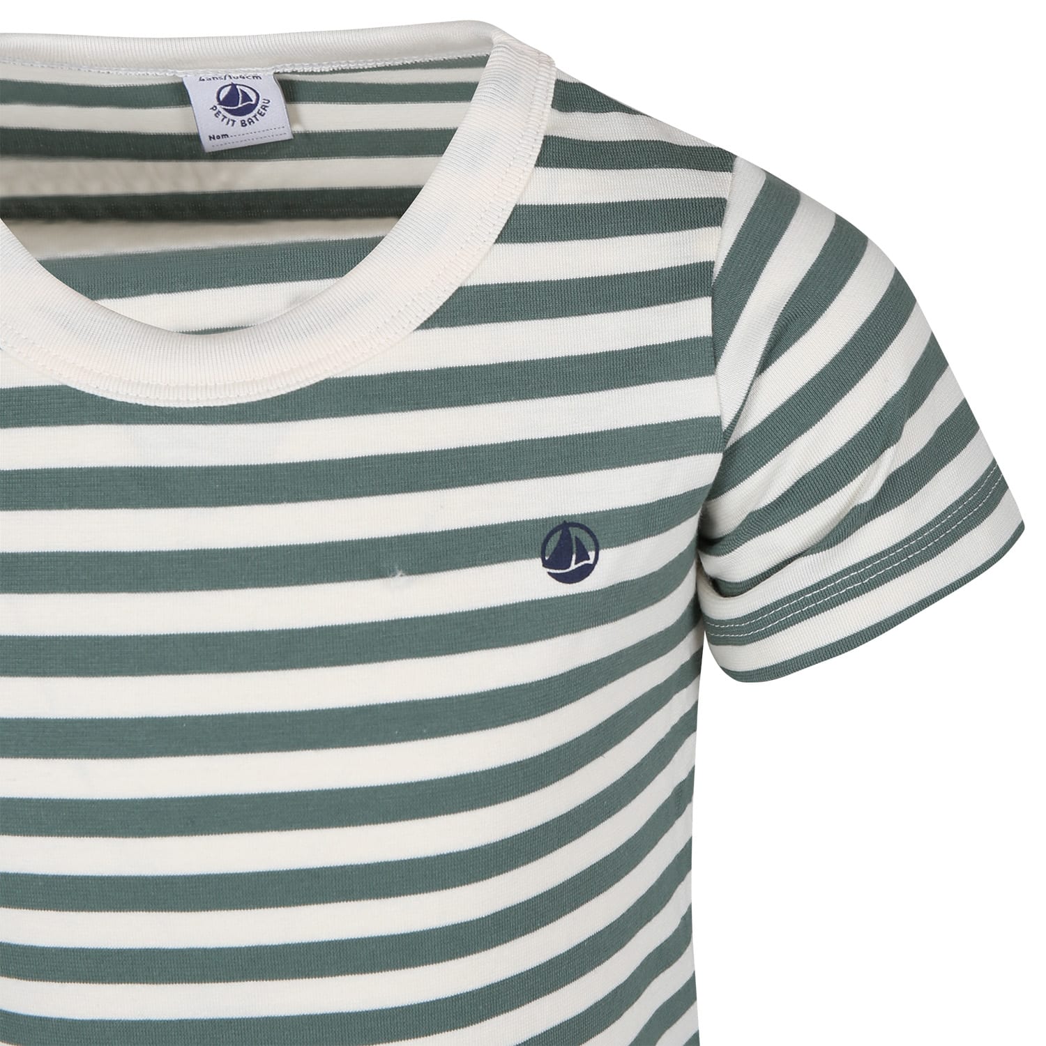 Shop Petit Bateau Green T-shirt For Kids With Stripes