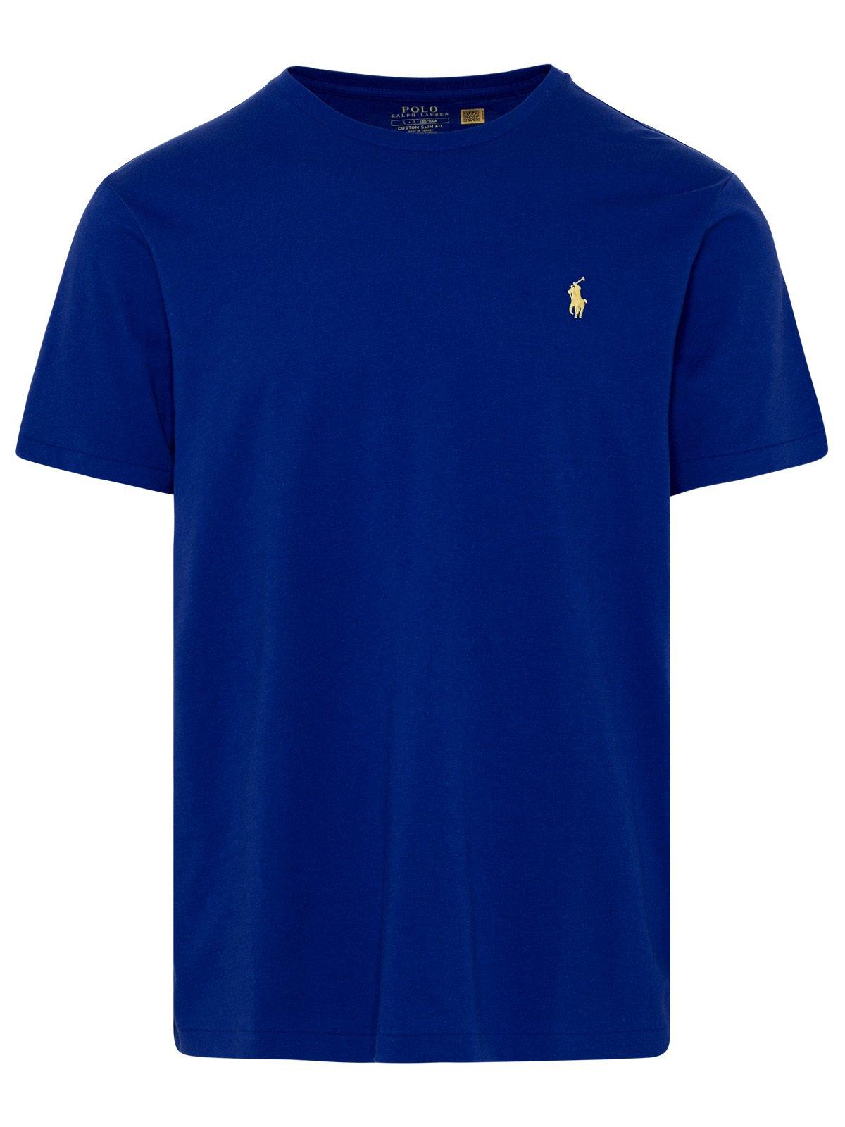 Shop Polo Ralph Lauren Logo Embroidered Crewneck T-shirt In Blu