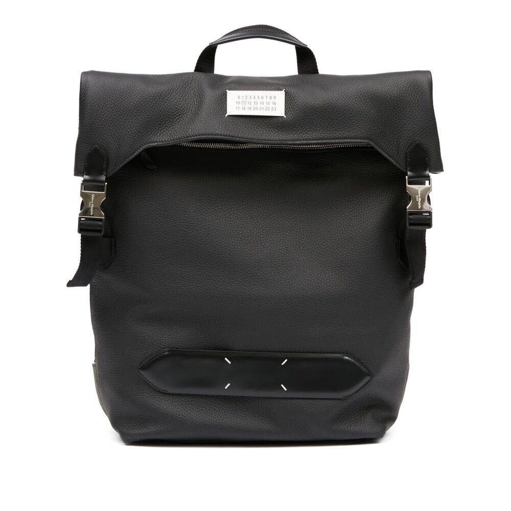 Maison Margiela Logo Plaque Top Handle Backpack In Black