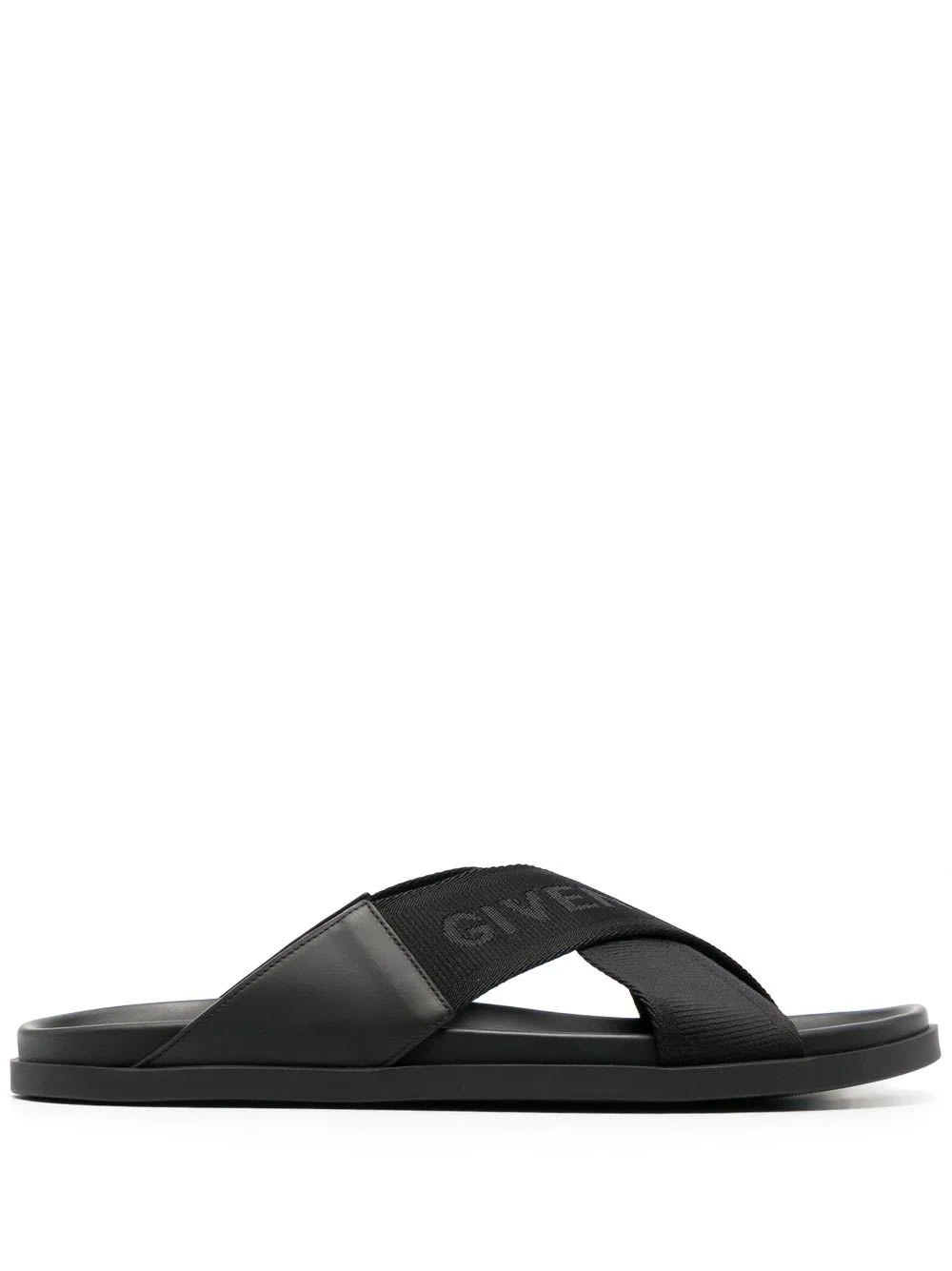 Shop Givenchy Black G Plage Flat Sandals With Cross Webbing