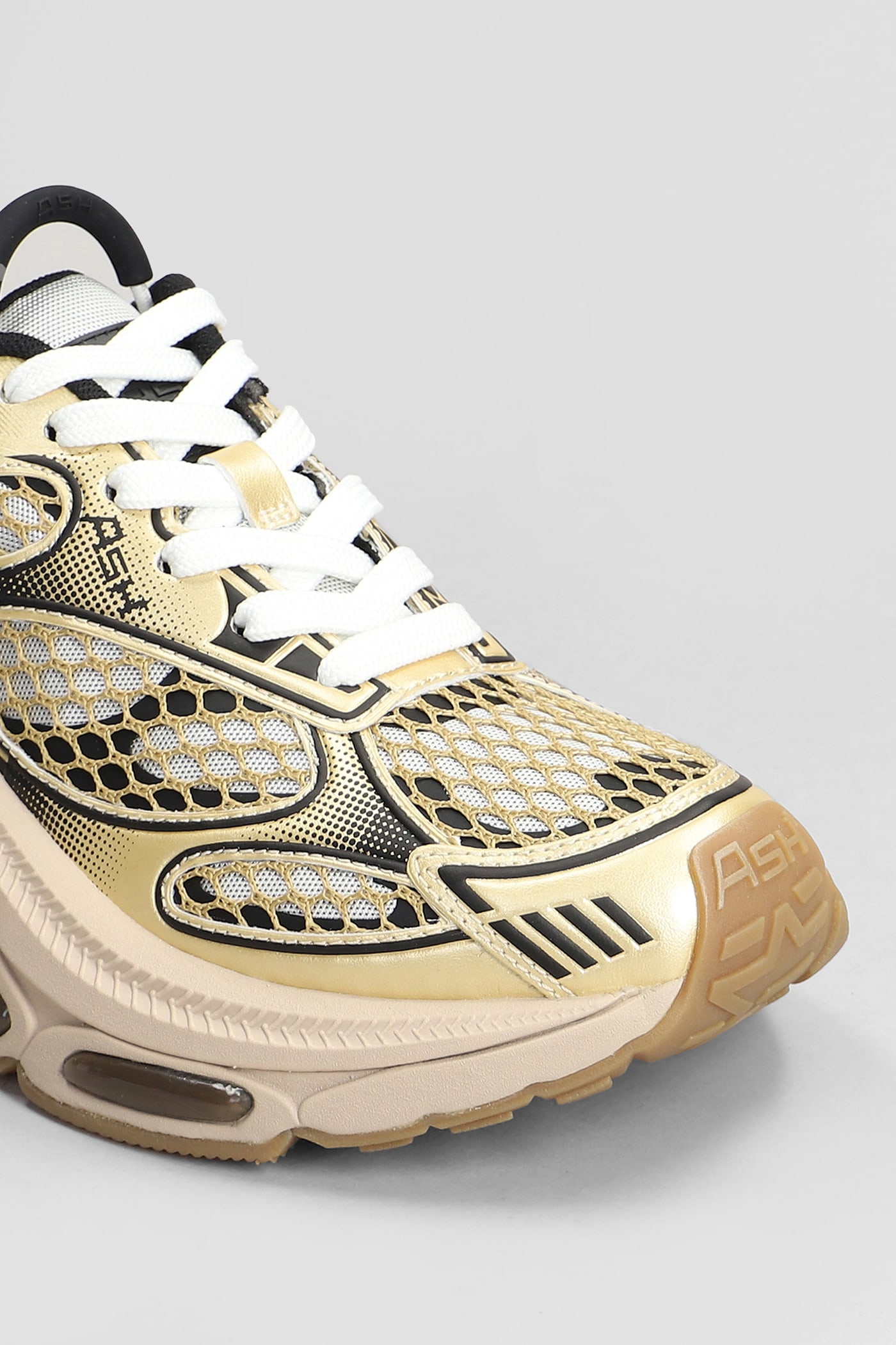 Ash Dragon Sneakers In Gold Leather And Fabric In White/black