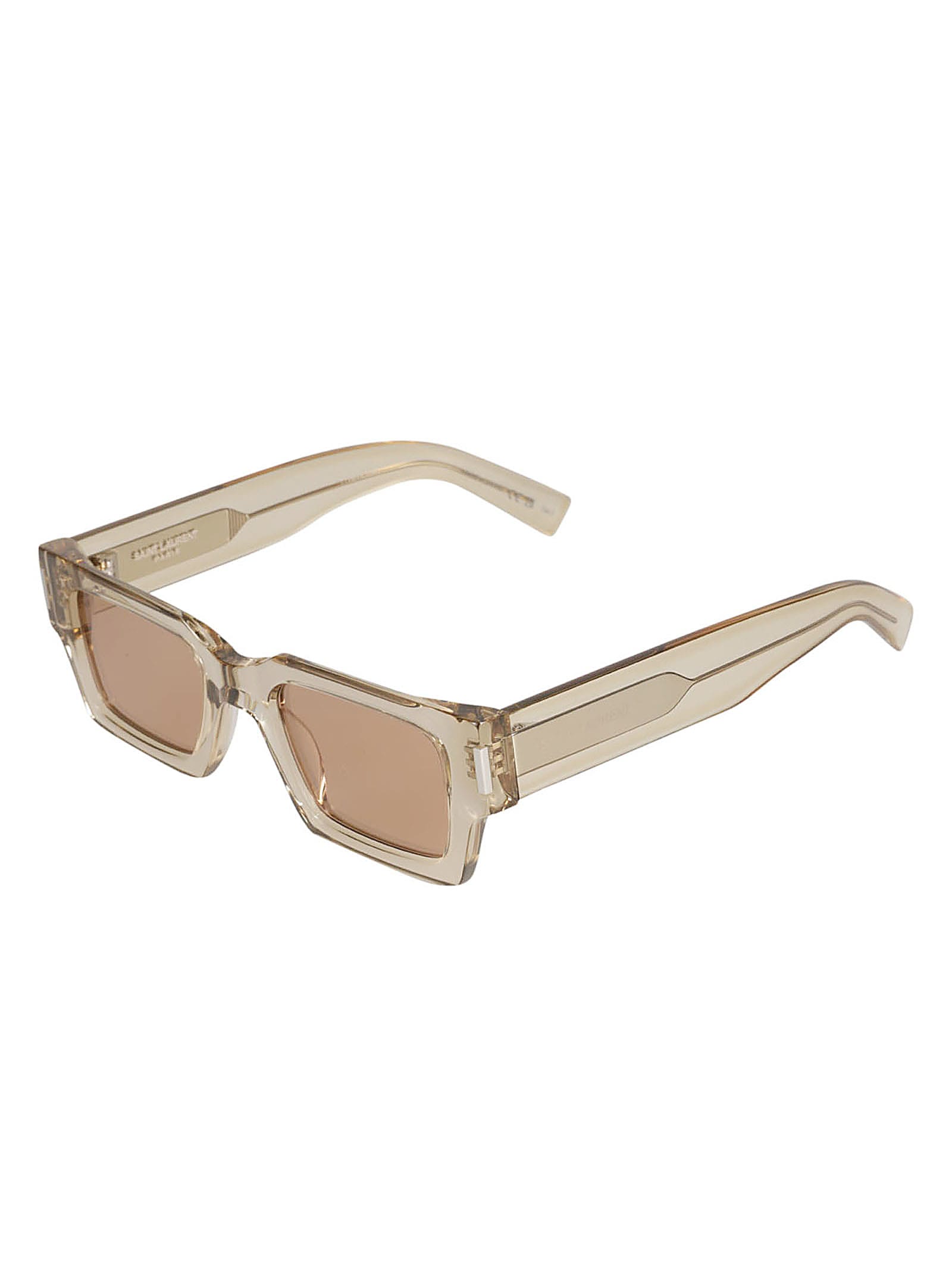 Saint Laurent Rectangular Frame Transparent Sunglasses In Yellow/brown