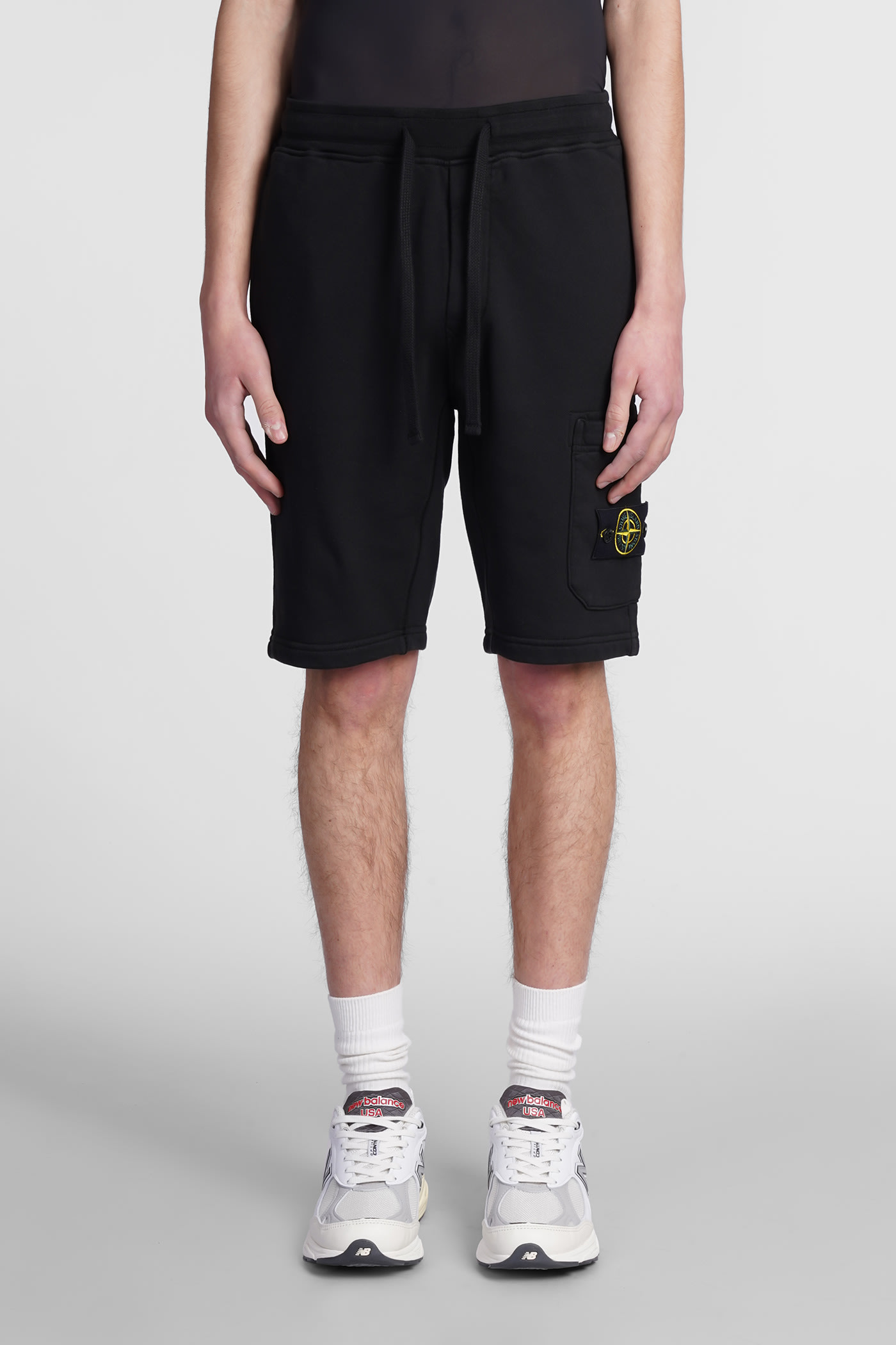 STONE ISLAND SHORTS IN BLACK COTTON