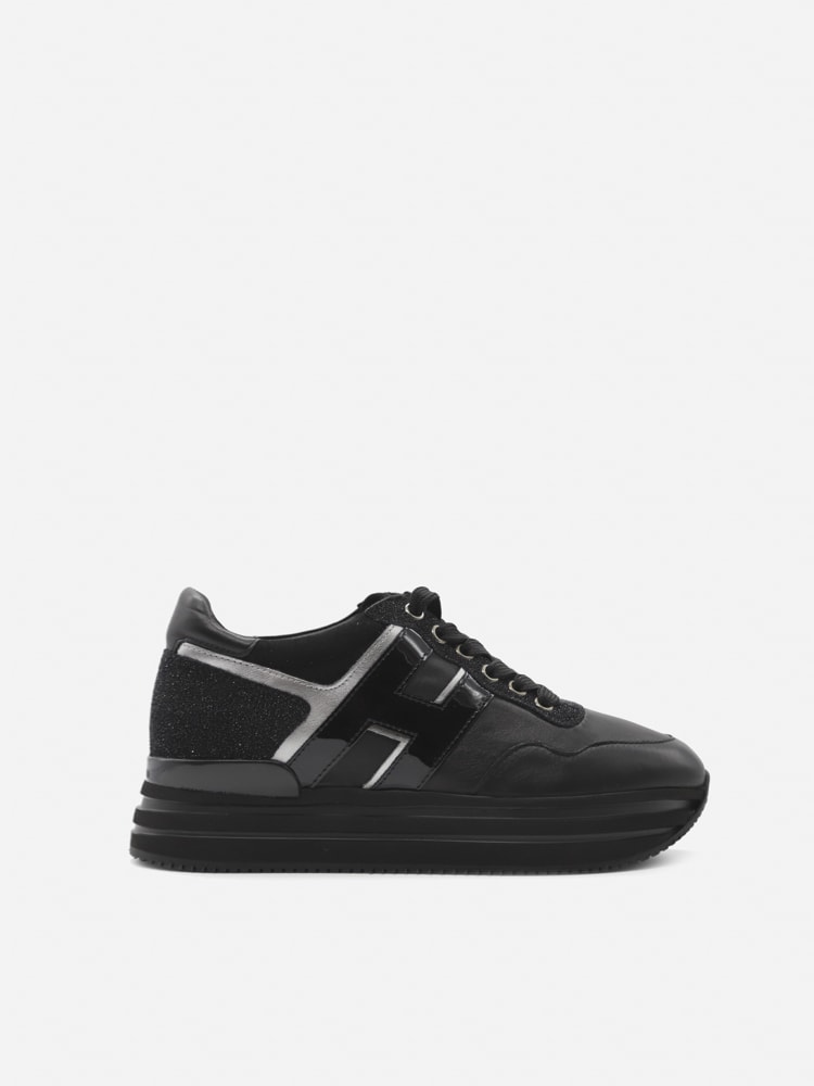 Hogan Midi Platform Sneakers In Leather With Glitter Inserts