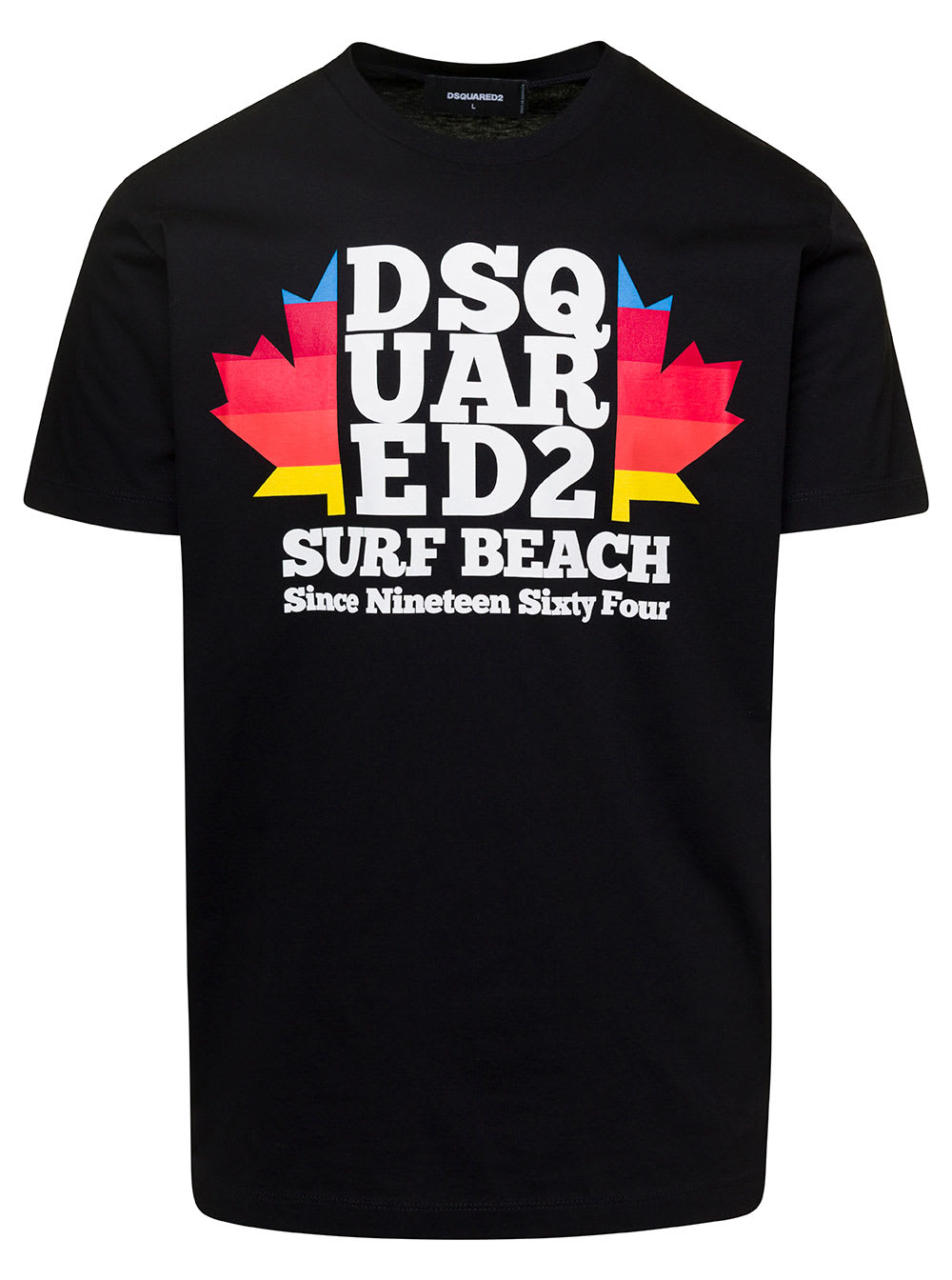 Dsquared2 Black Crewneck T-shirt With D2 Surf Beach Logo On The Chest In Cotton Man