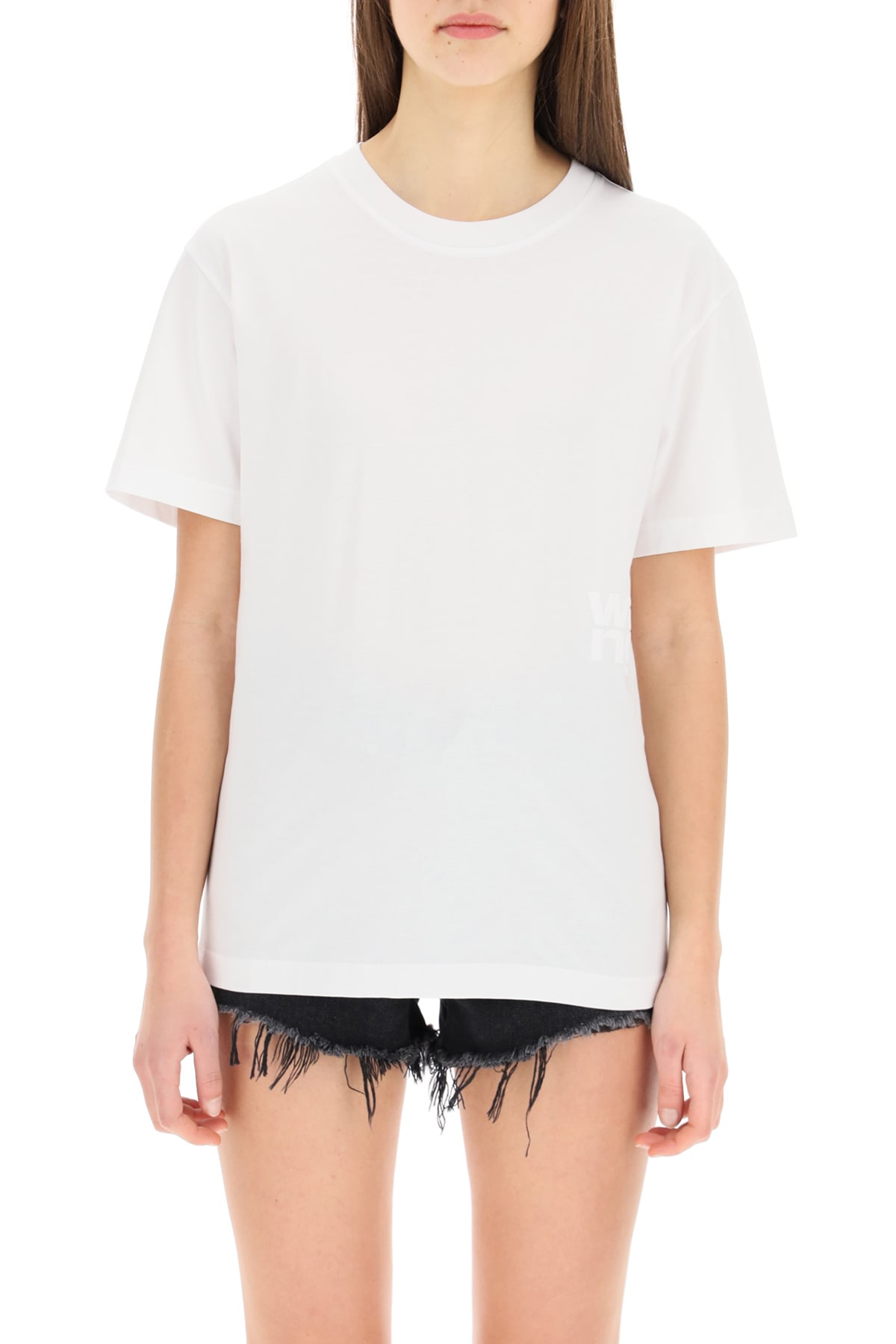 Alexander Wang T-shirt With Embossed Logo In Bianco