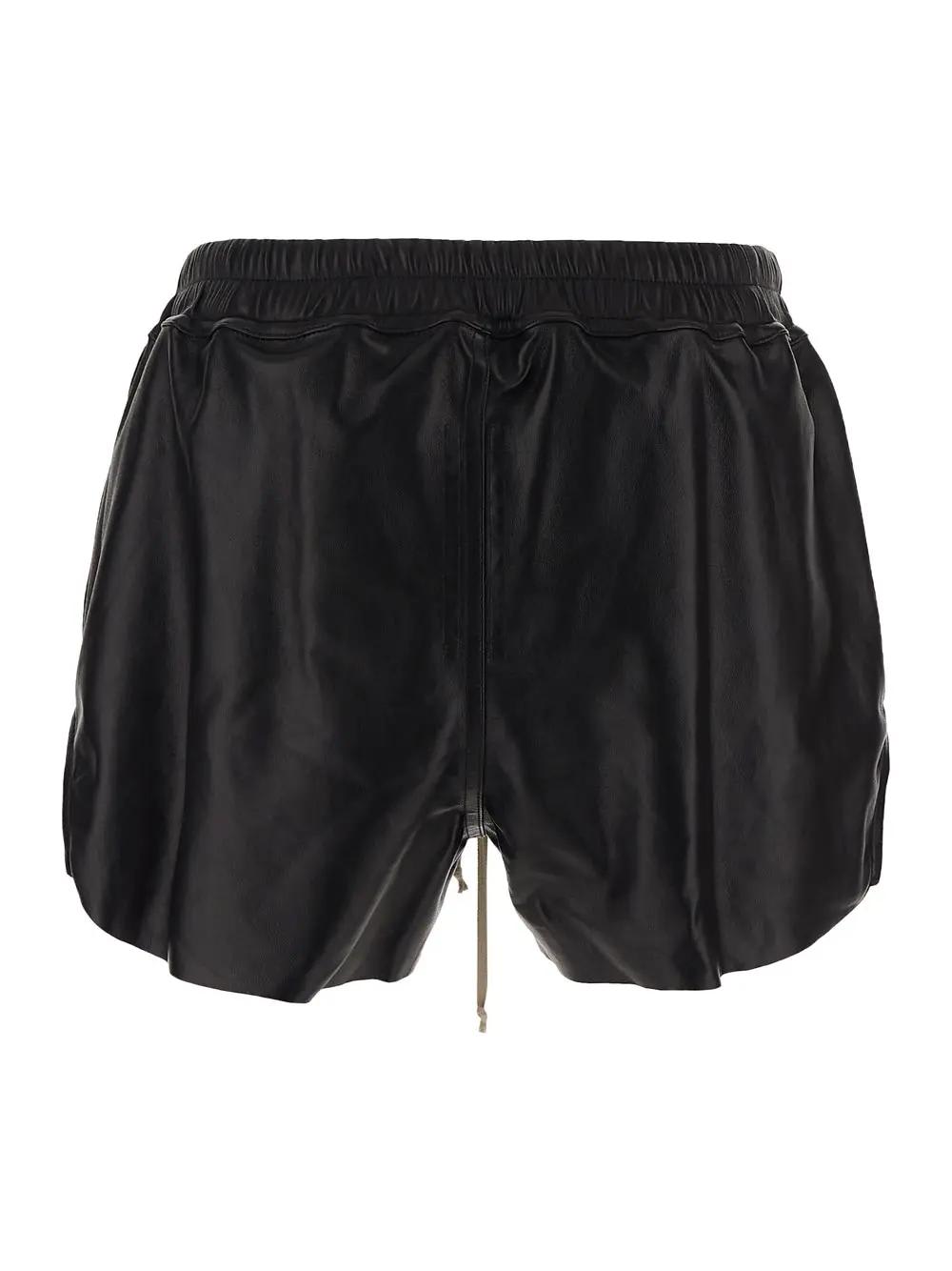 Rick Owens Black Hollywood Boxers Leather Shorts In Black
