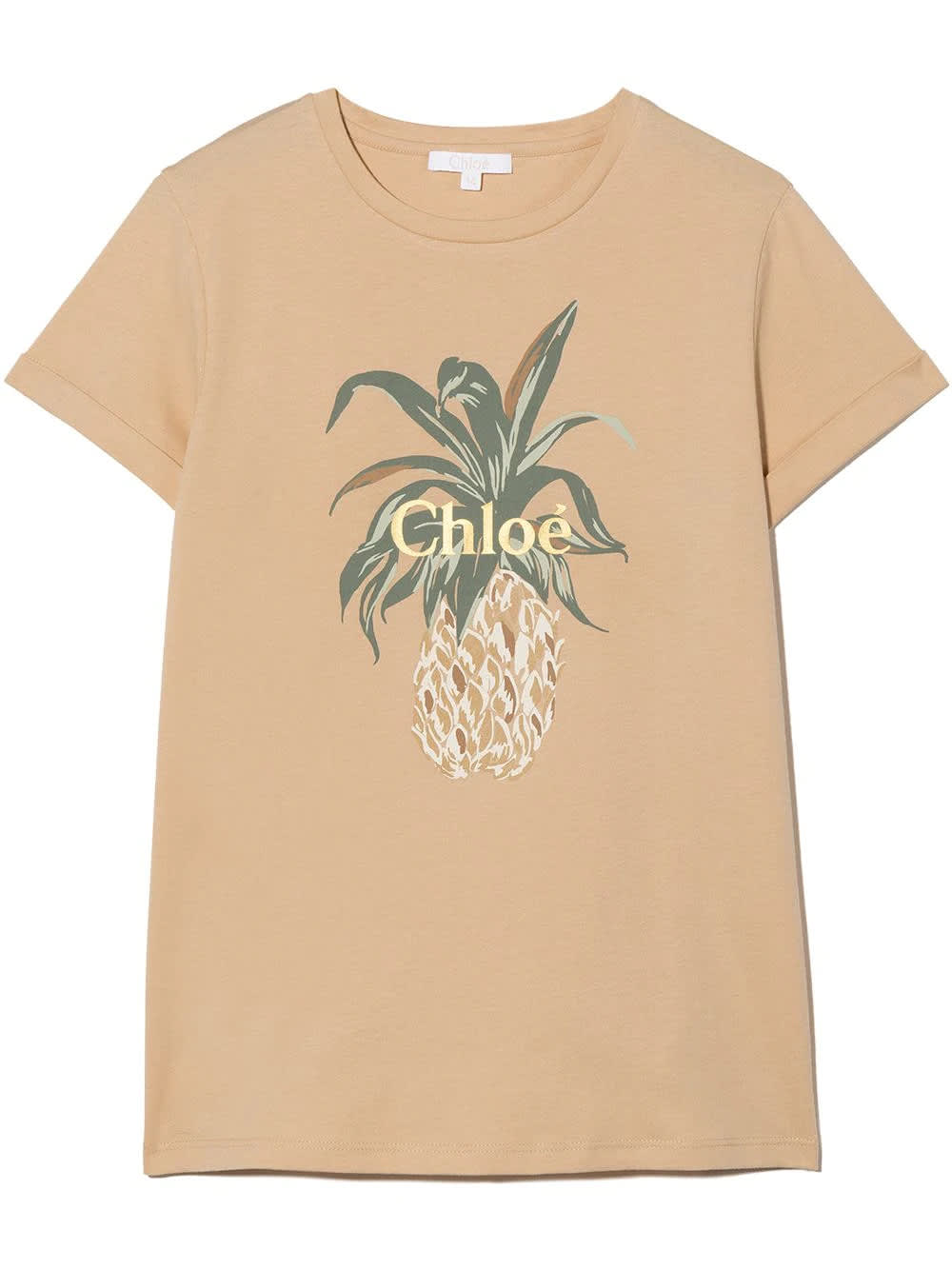 Chloé Kids Beige T-shirt With Pineapple Print And Chloe Logo