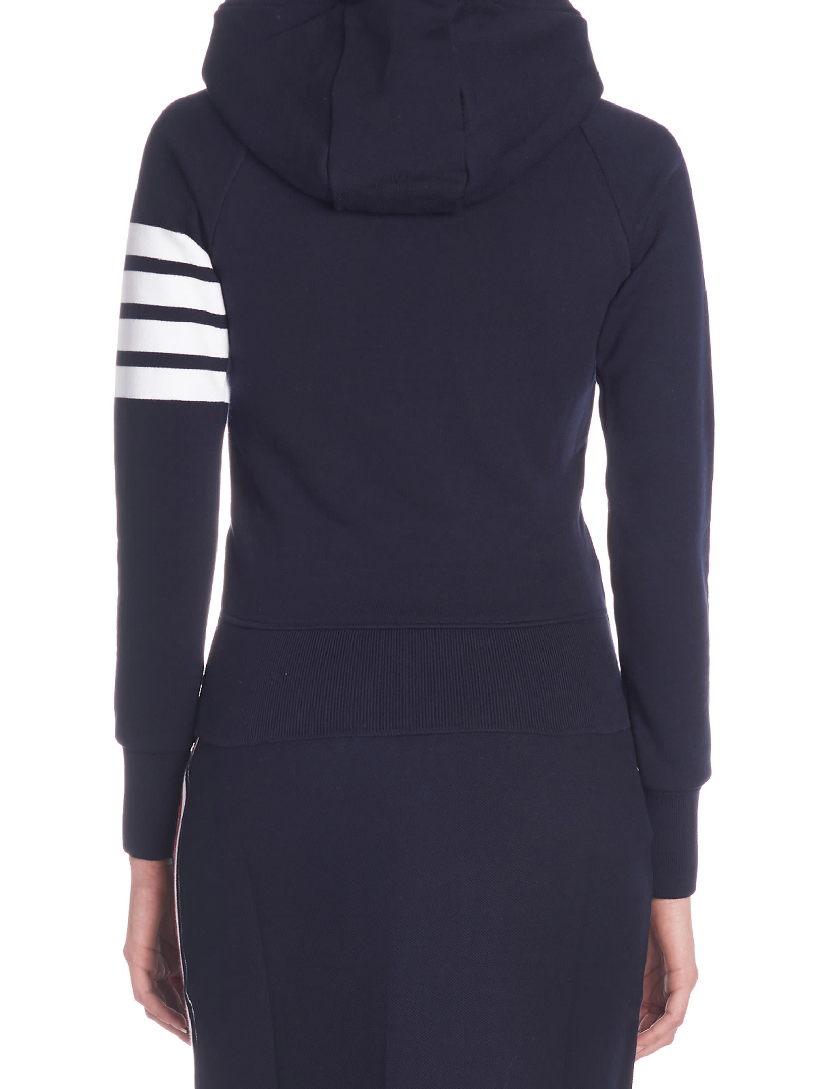 Thom Browne Fitted Blue Zipper Hoodie With Contrasting Stripes In Navy