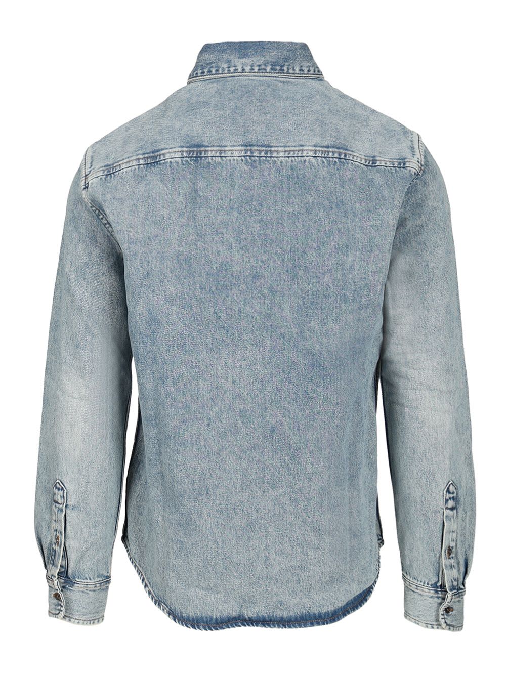 Ami Alexandre Mattiussi Adc Button-down Collar Logo-embroidered Denim Shirt In Blue
