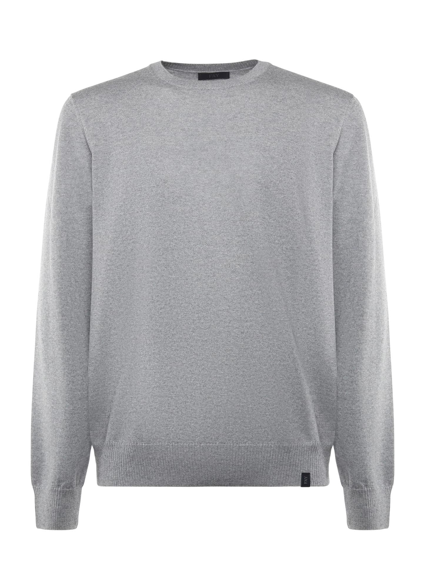 Fay Fine Wool Crew Neck Long Sleeve Sweater In Gray