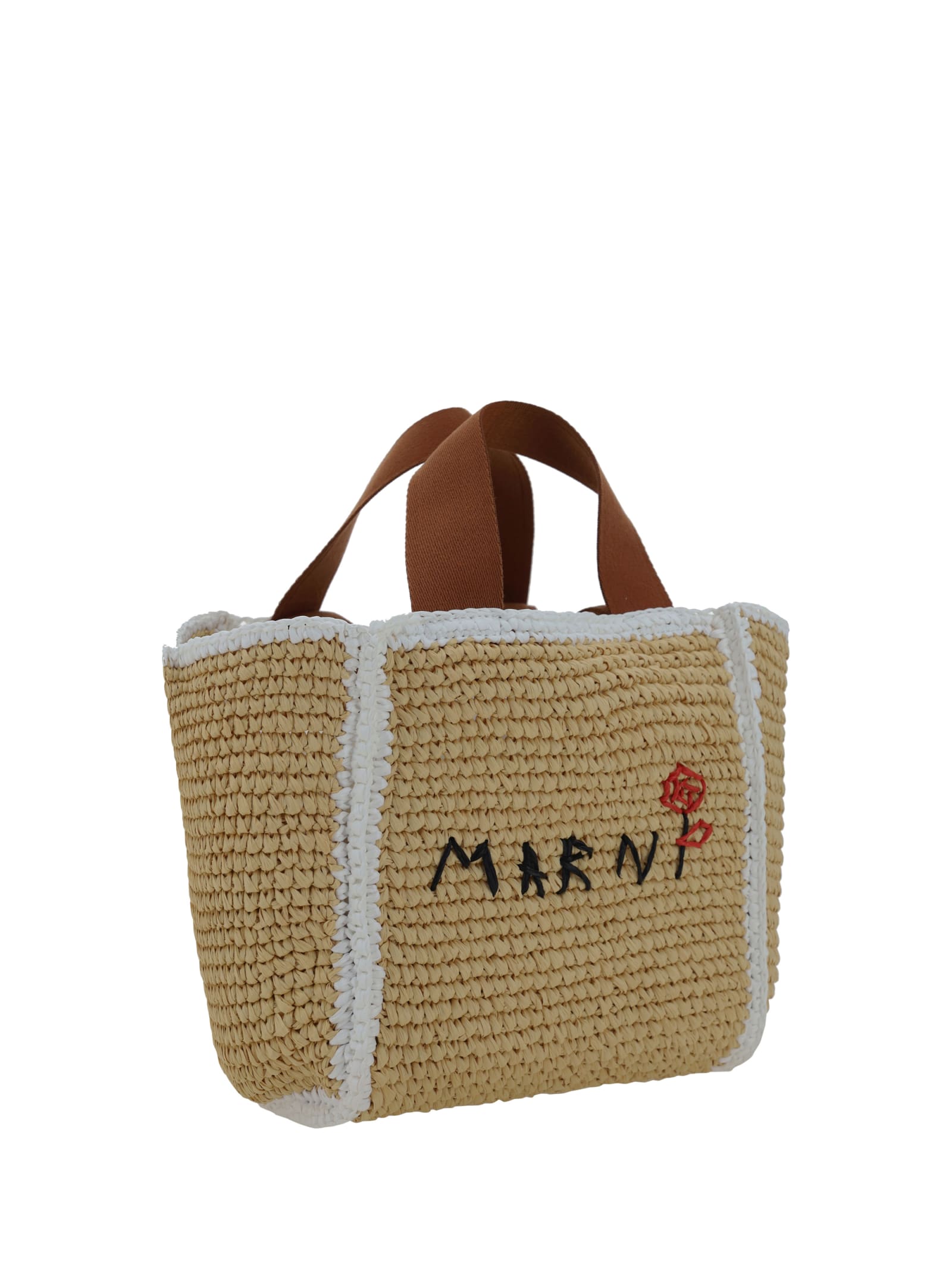 Shop Marni Sillo Handbag In Natural/white/rust