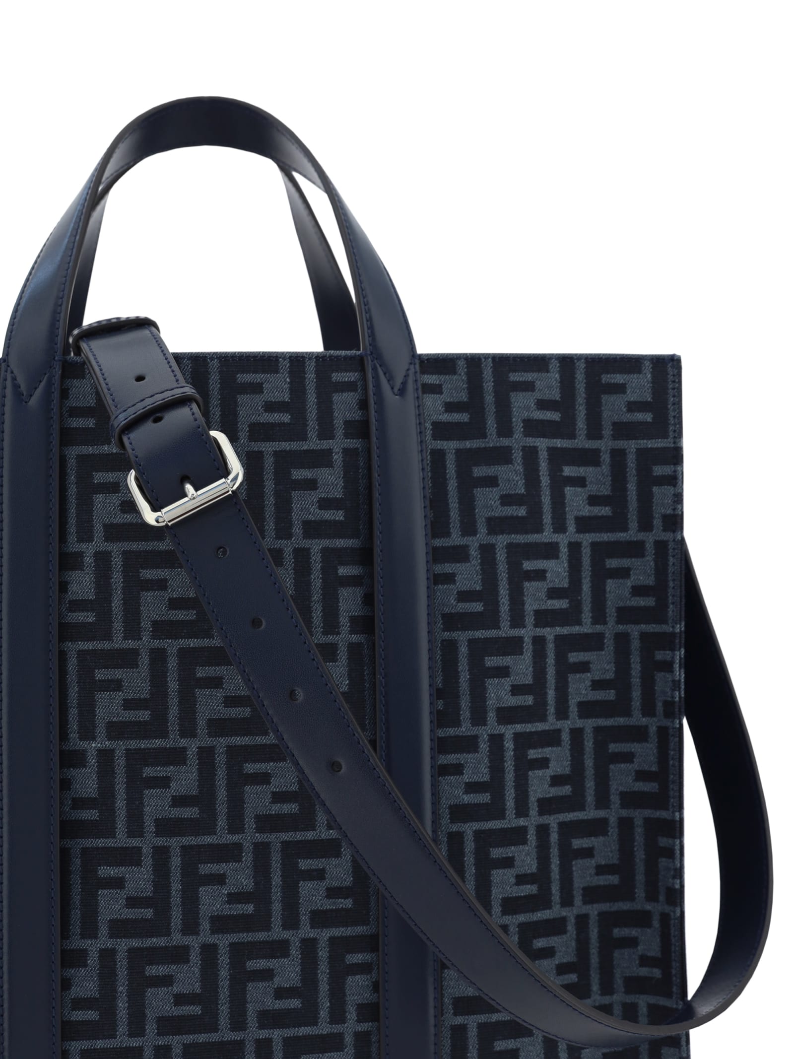 Shop Fendi Tote Handbag In Denim Blu+blu Scr+p