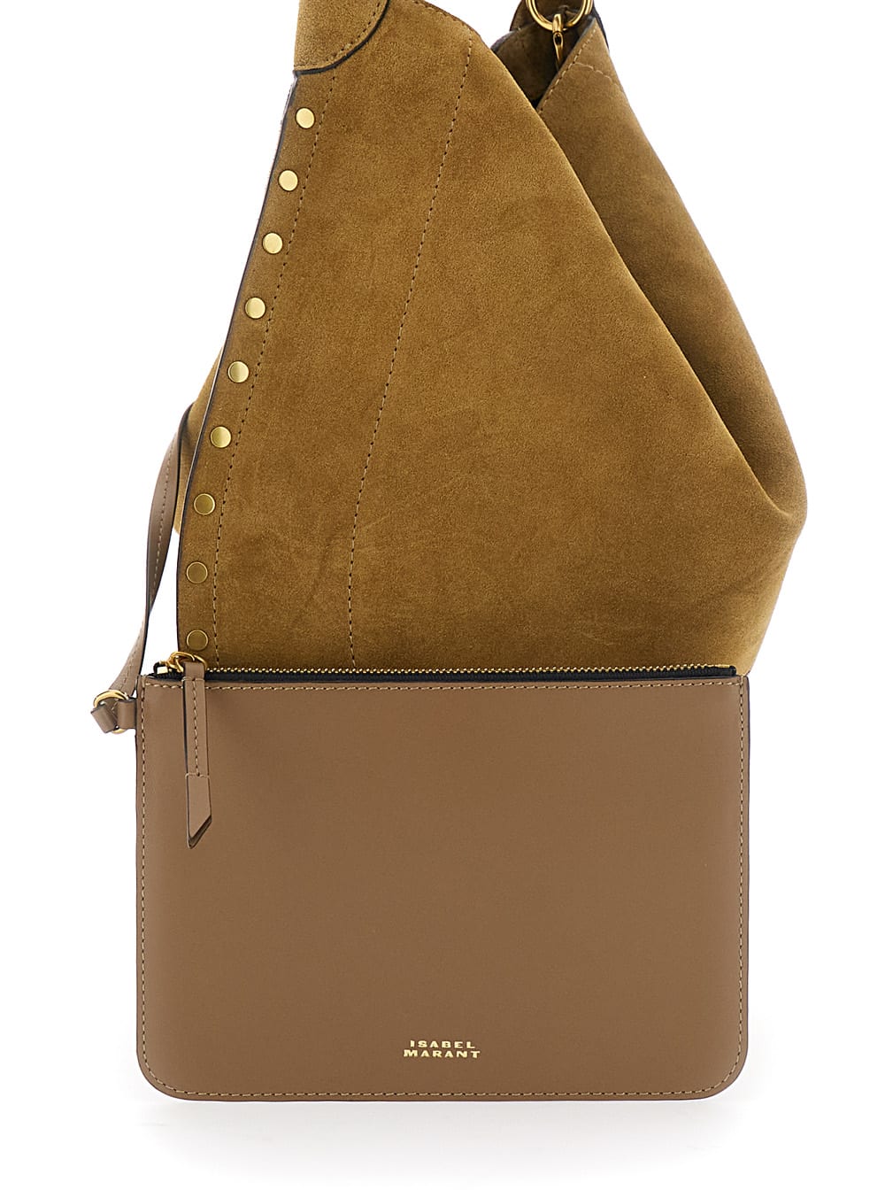 Isabel Marant Oskan Hobo Beige Shoulder Bag With Studs Trim In Suede Woman