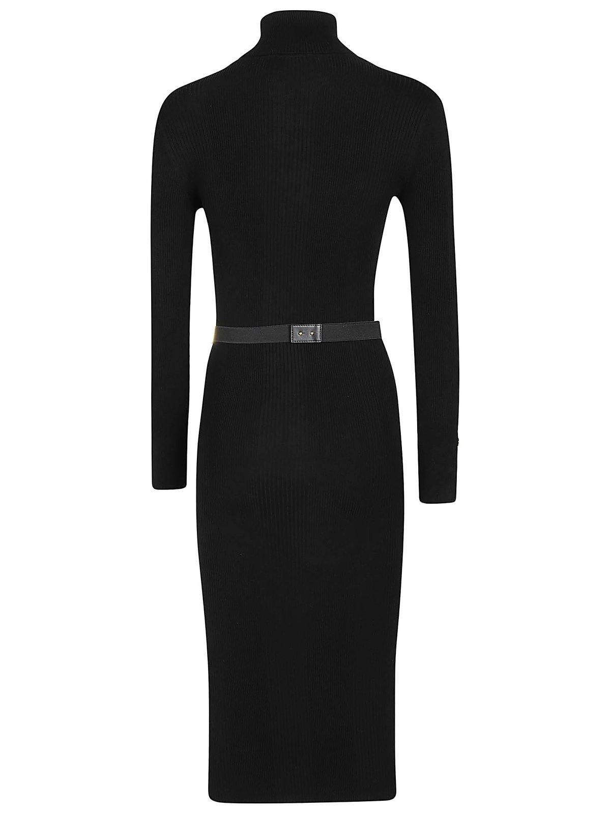 Shop Elisabetta Franchi Logo Embroidered Narrow-ribbed Midi Dress In Black