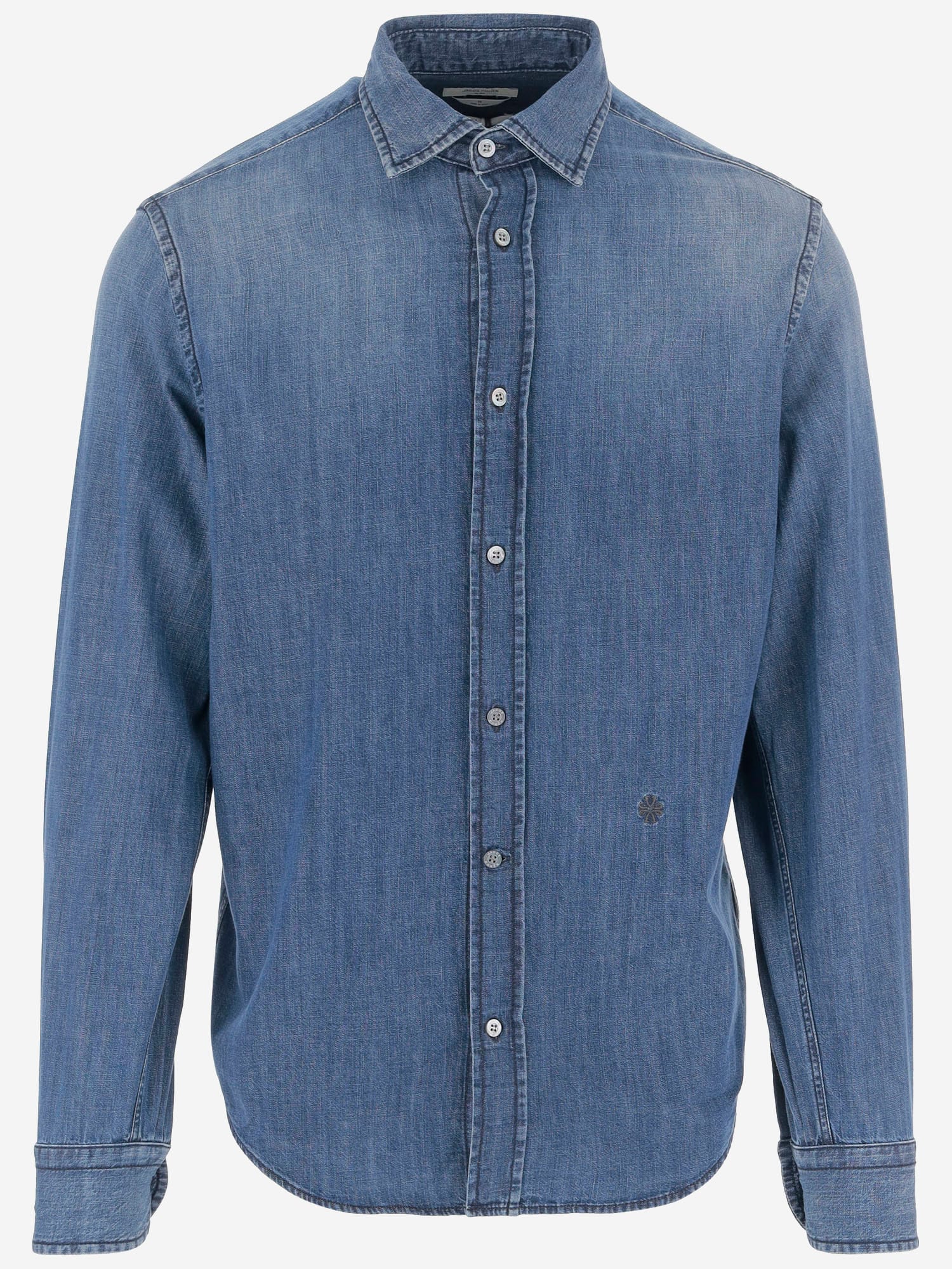 Jacob Cohen Cotton Denim Shirt With Classic Collar And Curved Hem In Blue