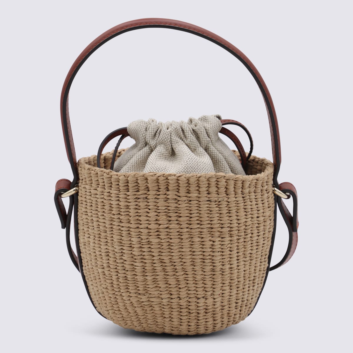 Chloé Horse Medal Basket Leather And Canvas-trimmed Raffia Tote