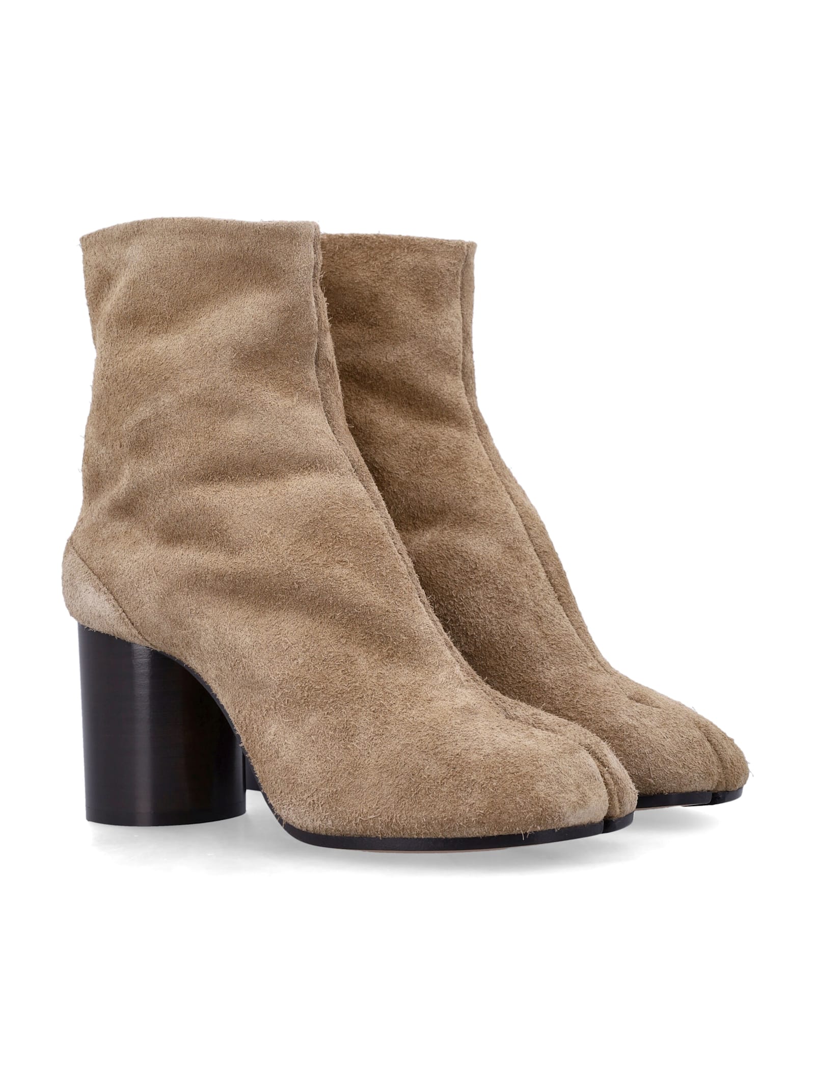 Maison Margiela Beige Suede Tabi Ankle Boots With Cylindrical Heel In Brown