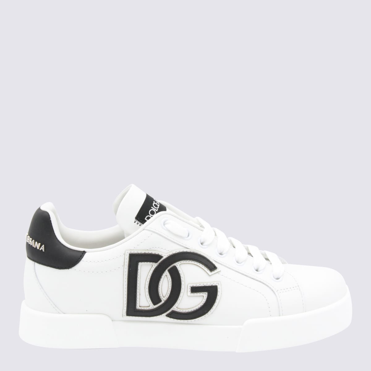 Shop Dolce & Gabbana White And Black Leather Portofino Sneakers