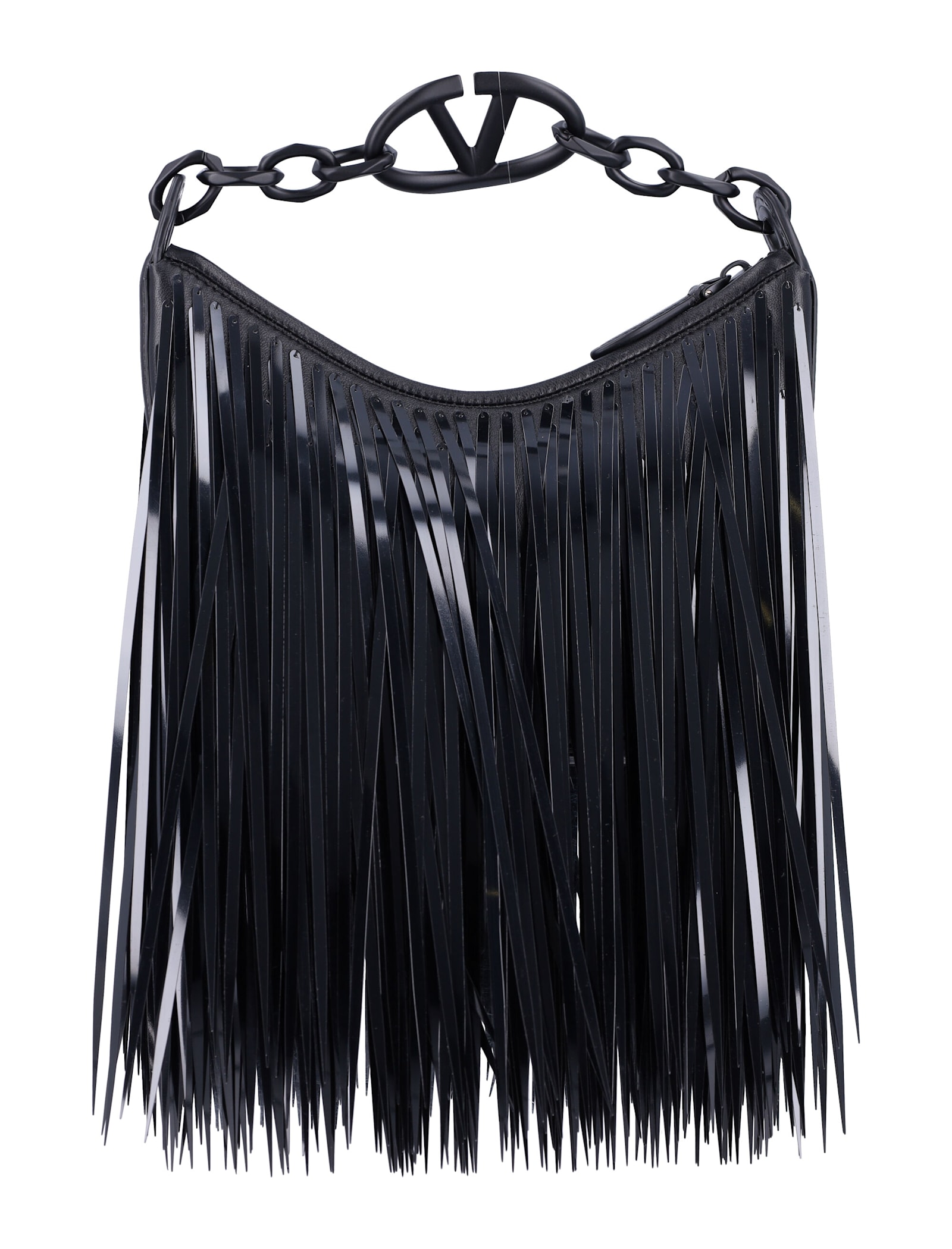 Shop Valentino Vlogo Moon Mini Hobo Bag With Sequin Fringes In Black